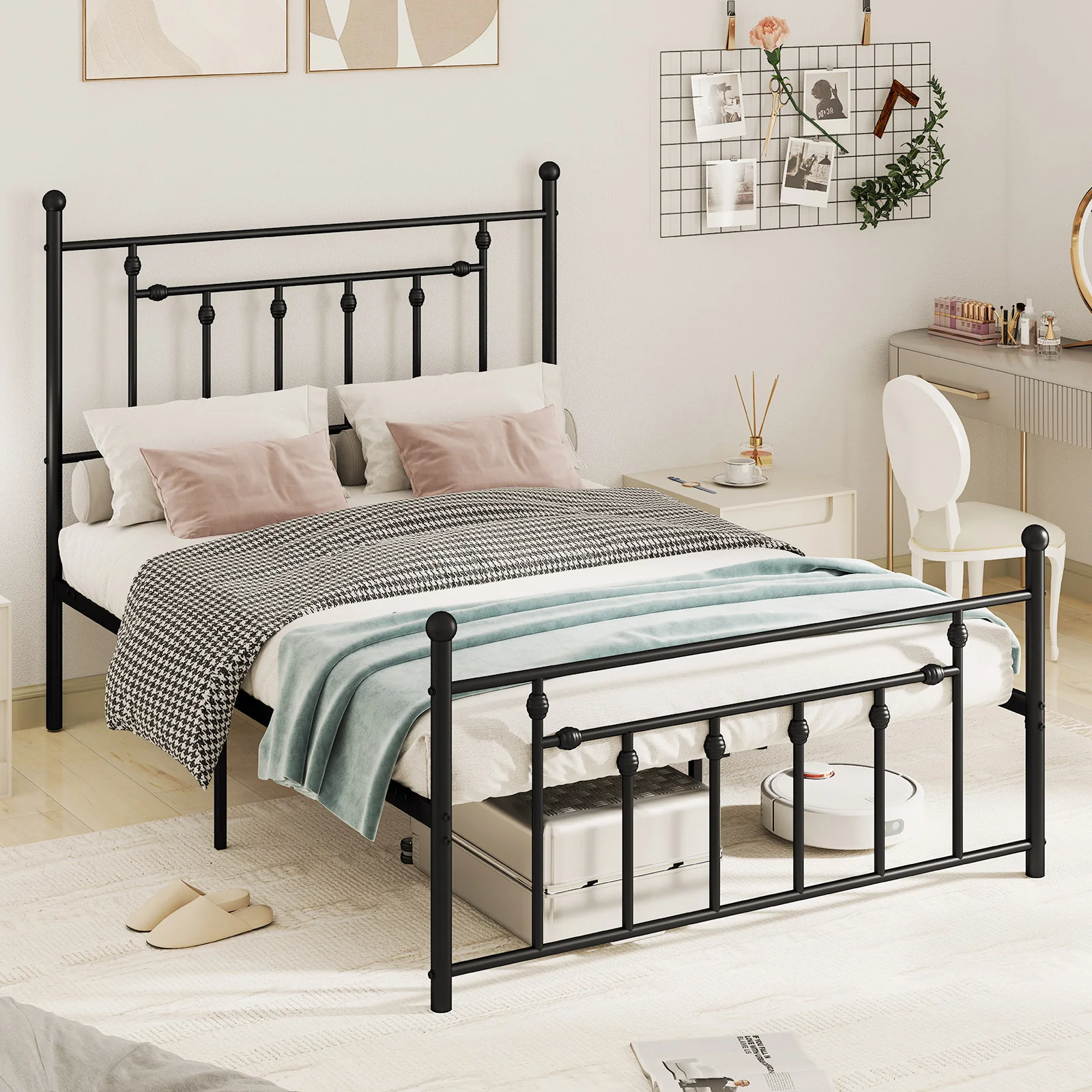 Heavy Duty Metal Bed Frame, Full Size, With Headboard, Black - Image 2