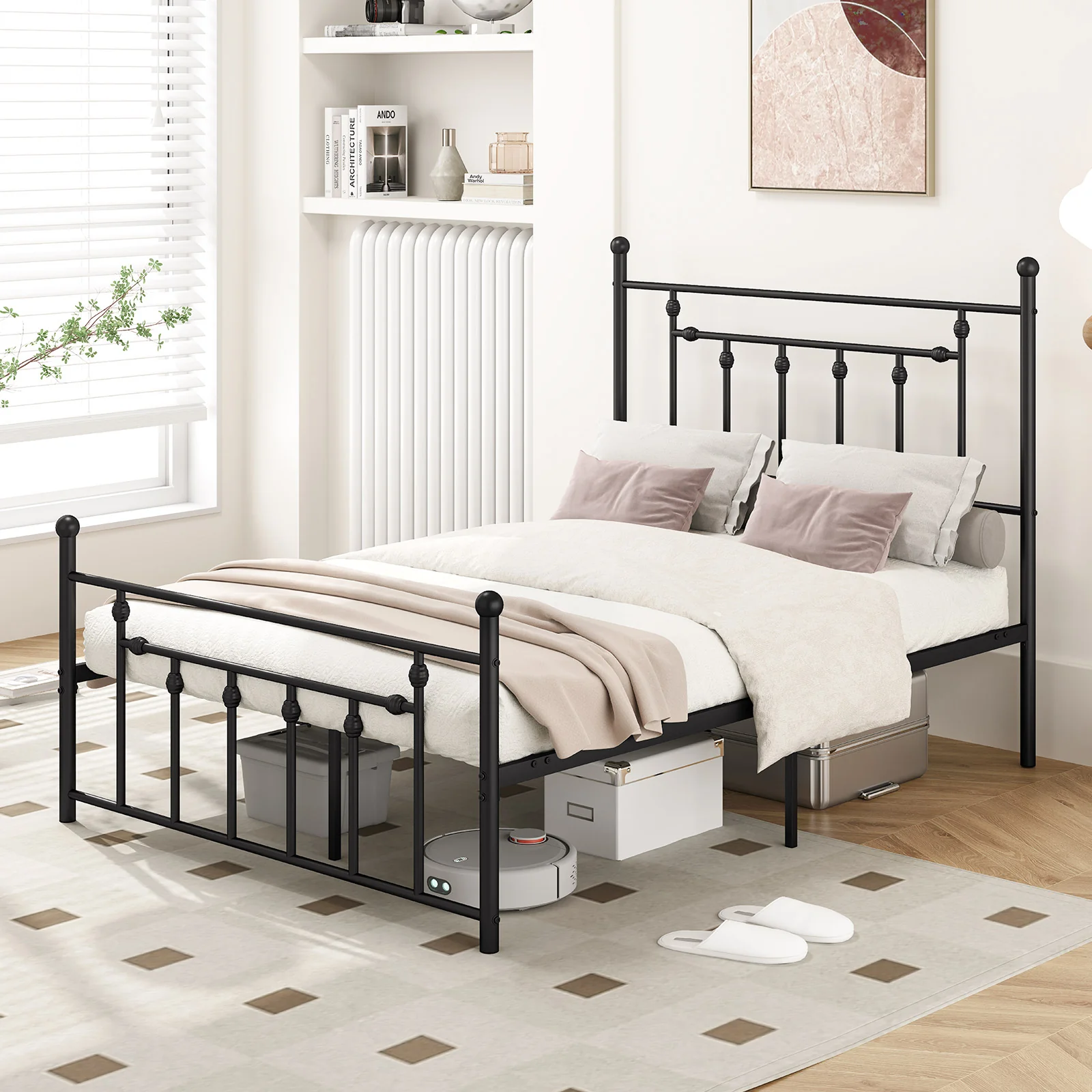 Heavy Duty Metal Bed Frame, Full Size, With Headboard, Black - Image 3