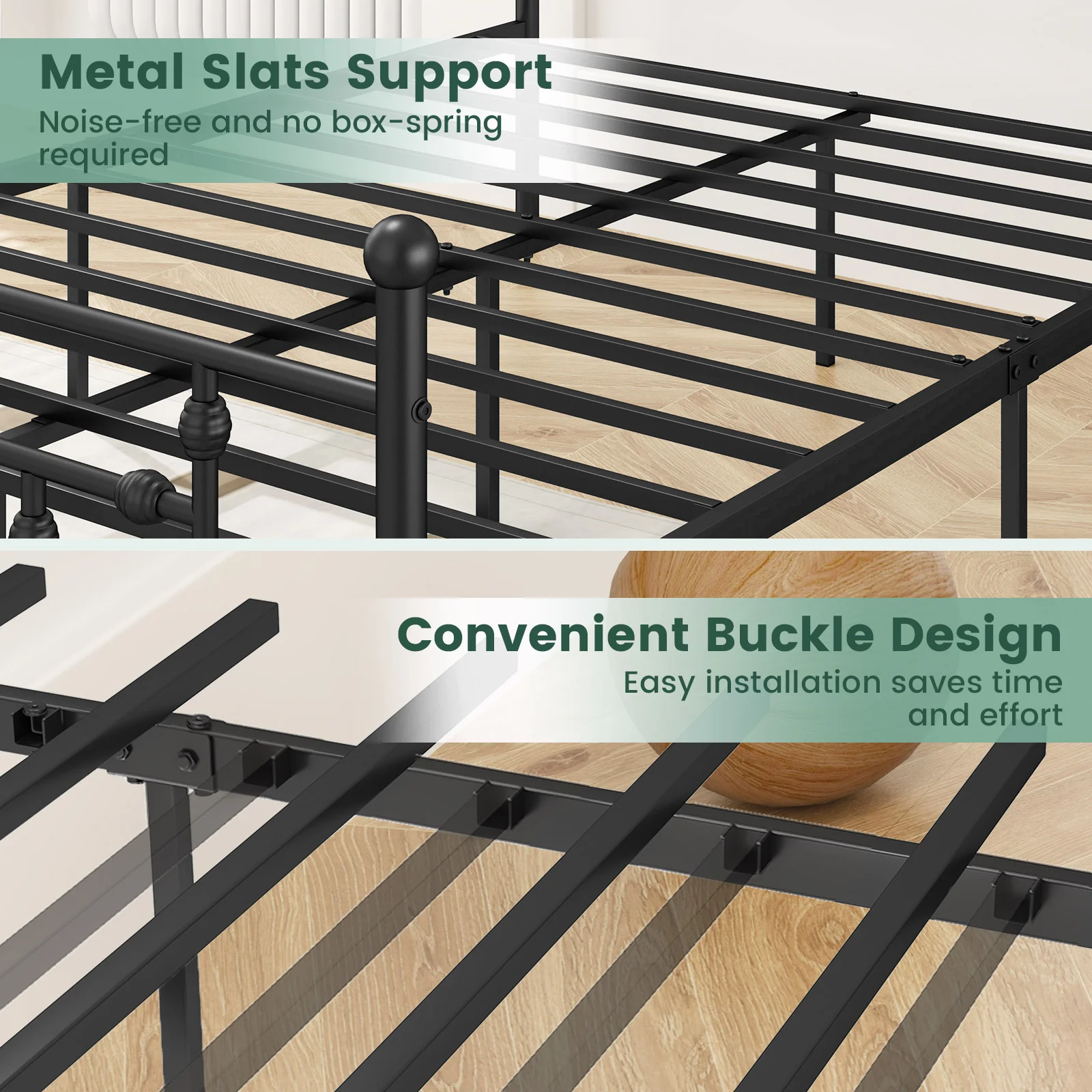 Heavy Duty Metal Bed Frame, Full Size, With Headboard, Black - Image 7