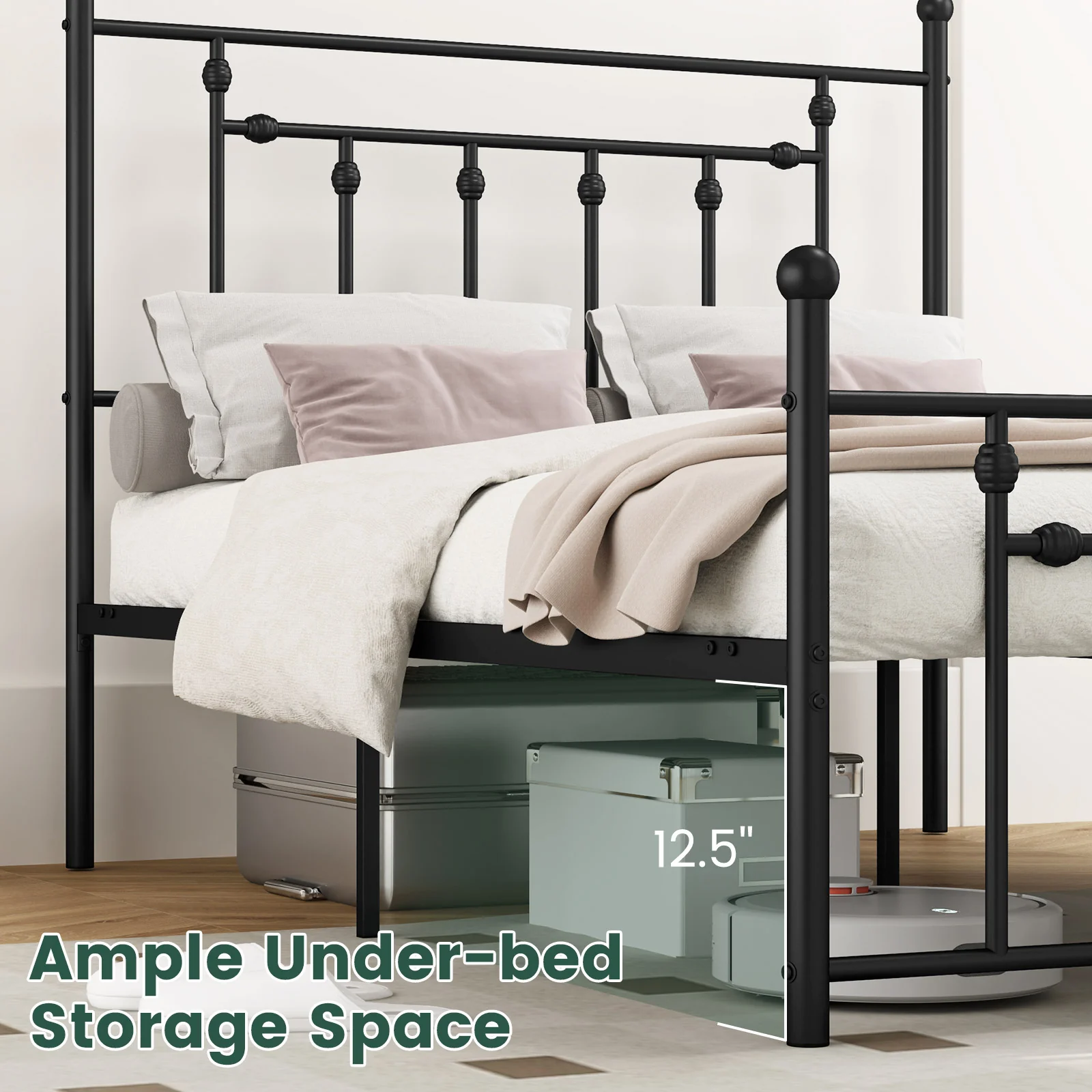 Heavy Duty Metal Bed Frame, Full Size, With Headboard, Black - Image 9