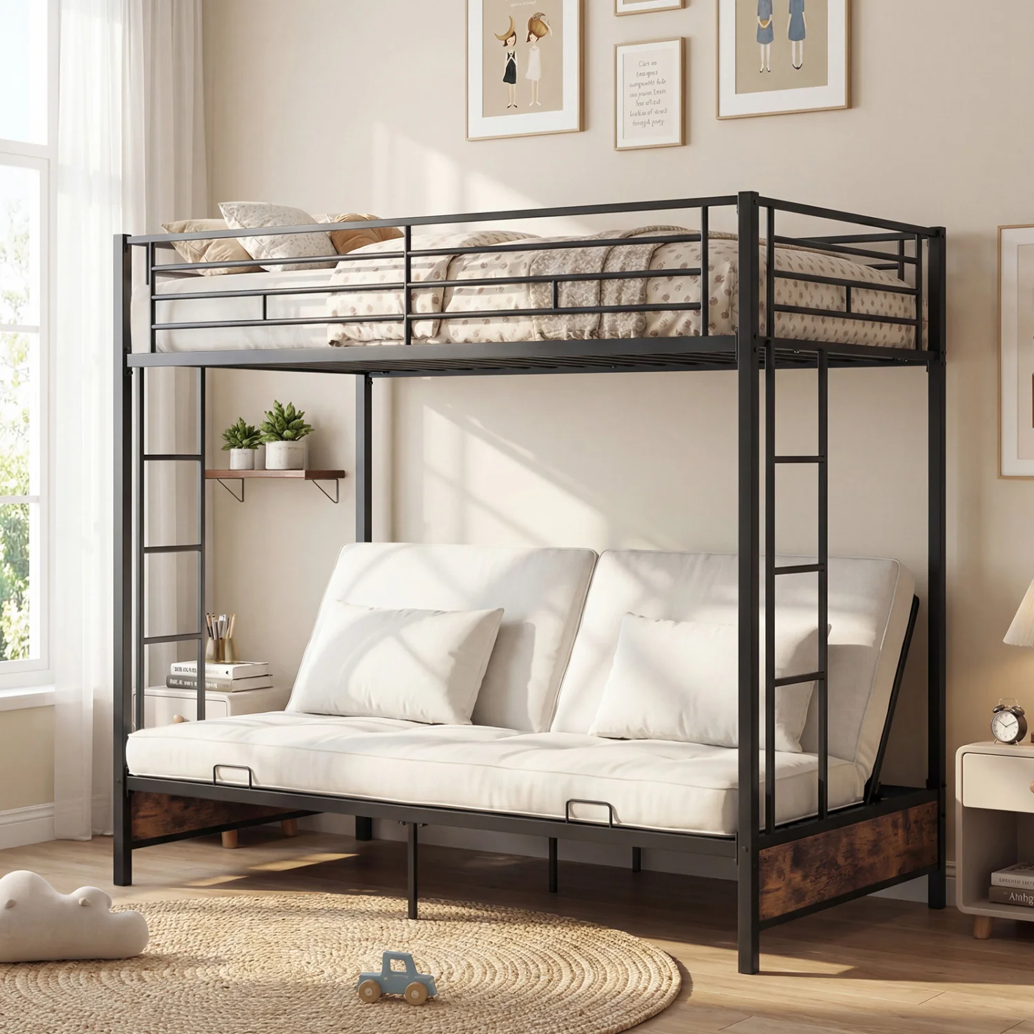 Heavy Duty Metal Bunk Bed Frame, Headboard, Footboard, Brown - Image 2