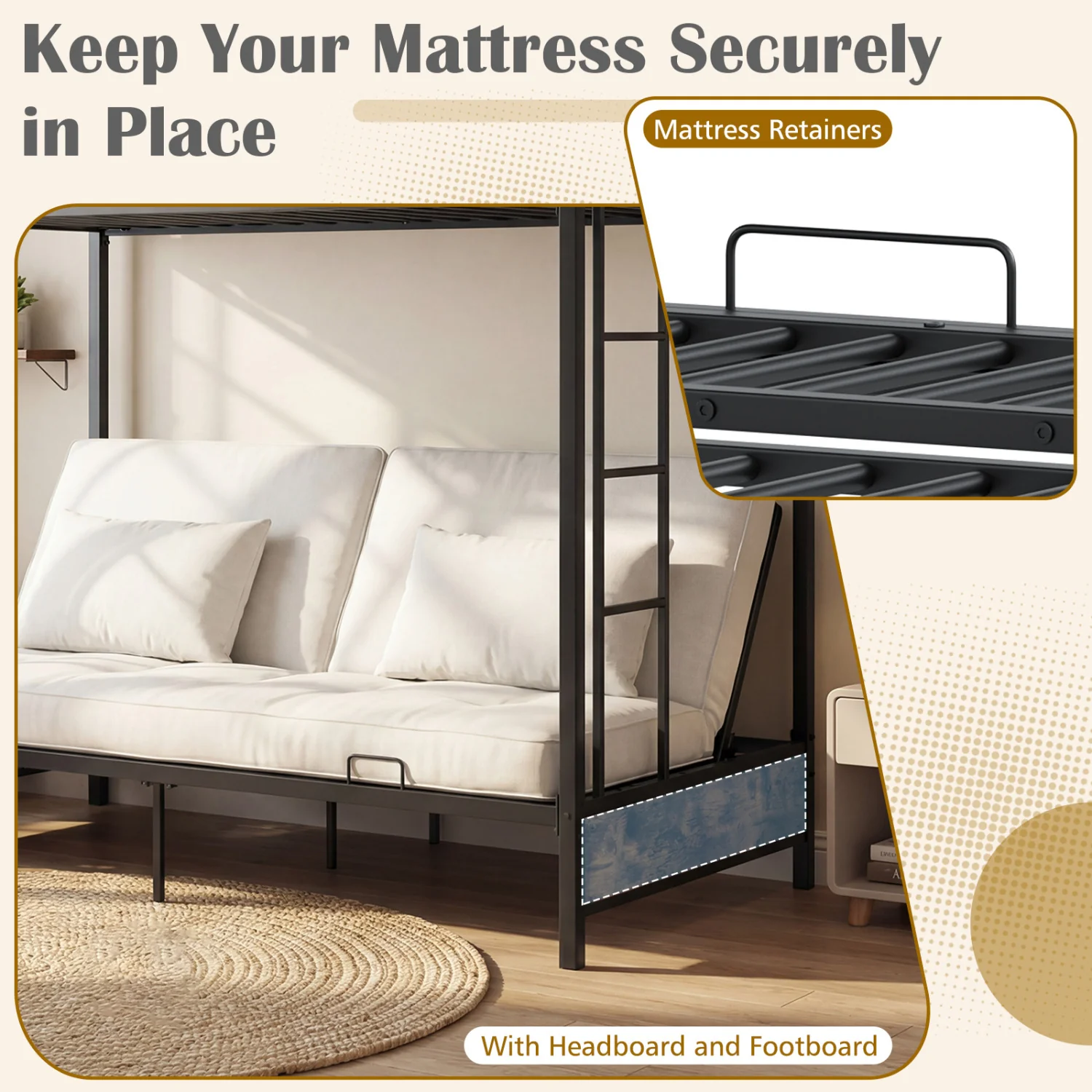 Heavy Duty Metal Bunk Bed Frame, Headboard, Footboard, Brown - Image 9