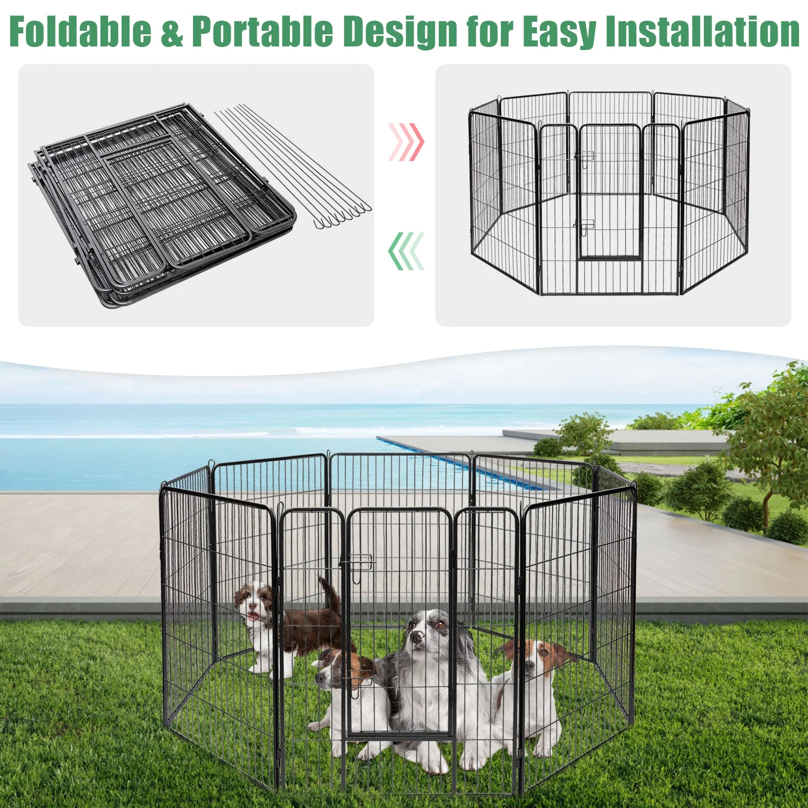Heavy Duty Metal Pet Playpen, 40 Inch, Black - Image 10