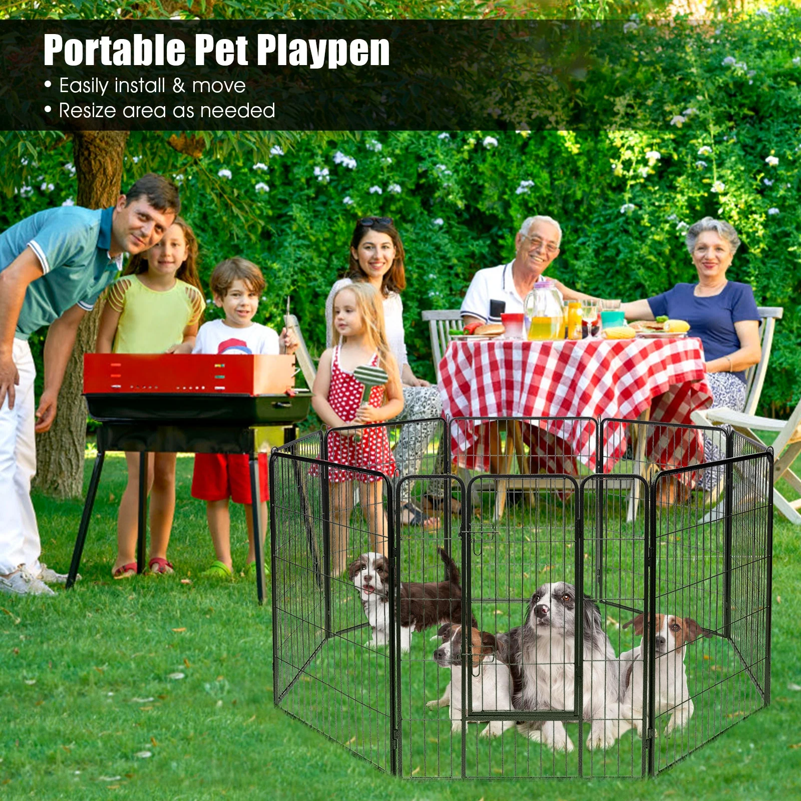 Heavy Duty Metal Pet Playpen, 40 Inch, Black - Image 3