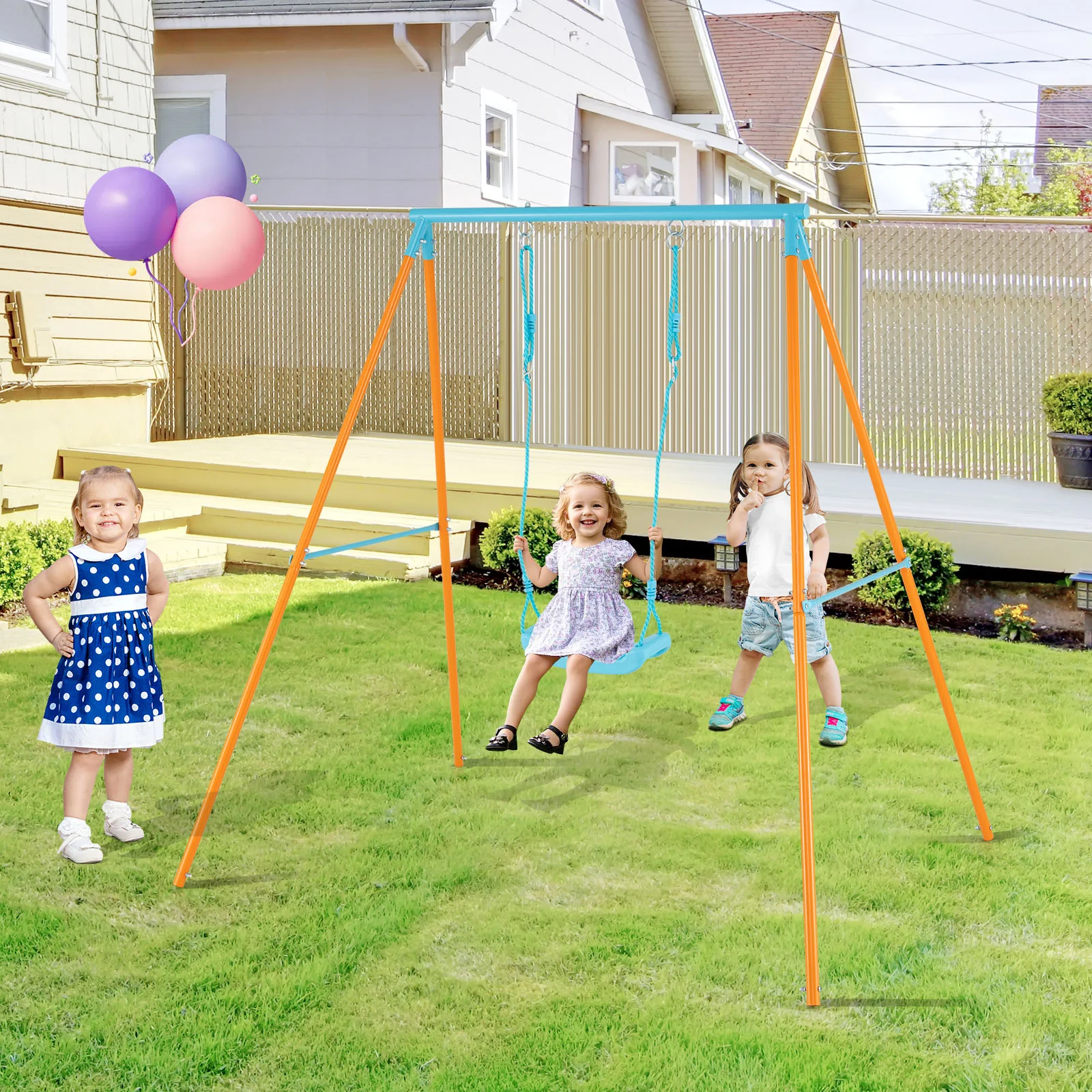 Heavy Duty Metal Toddler Swing Set, Orange - Image 2