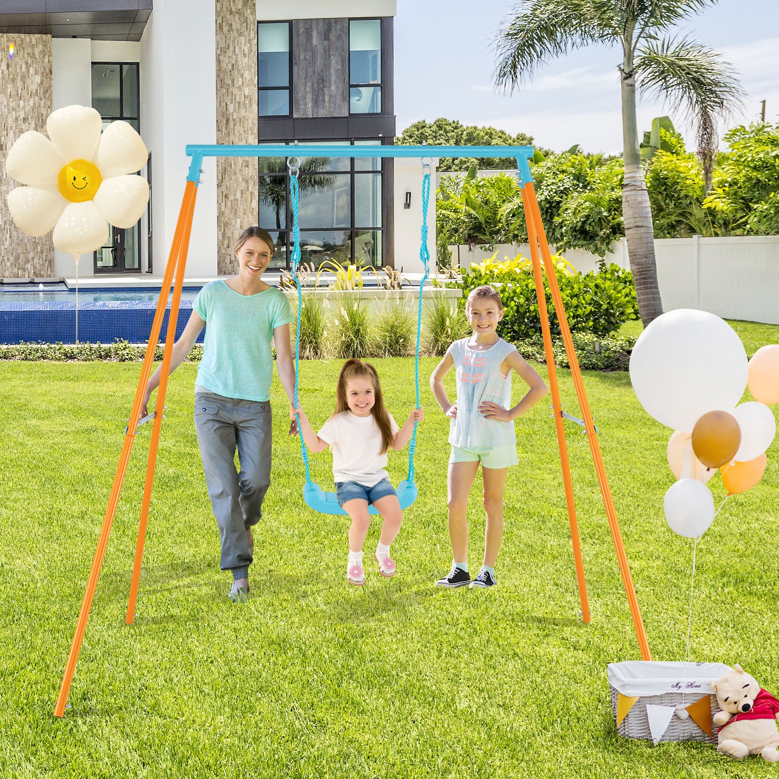 Heavy Duty Metal Toddler Swing Set, Orange - Image 3