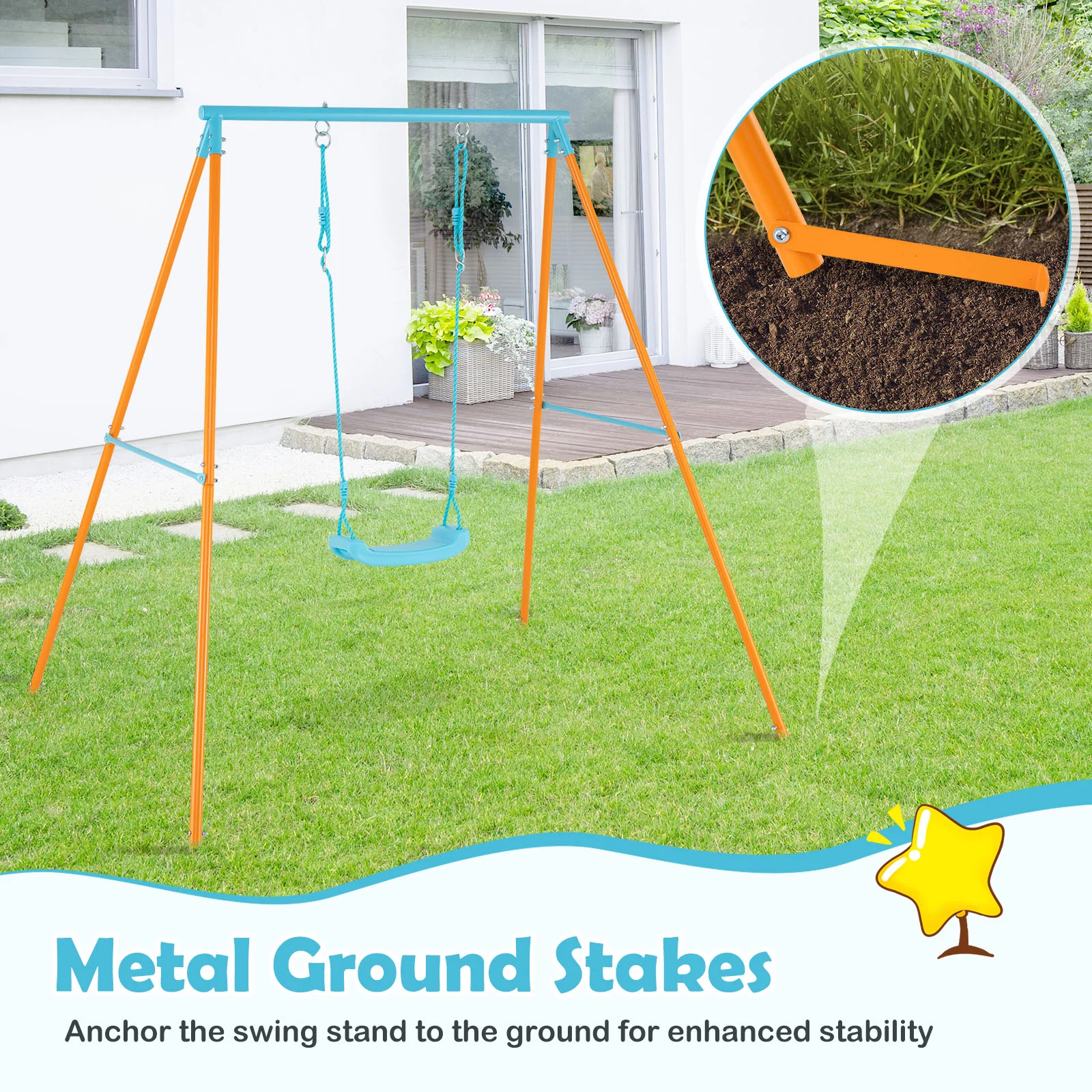 Heavy Duty Metal Toddler Swing Set, Orange - Image 8