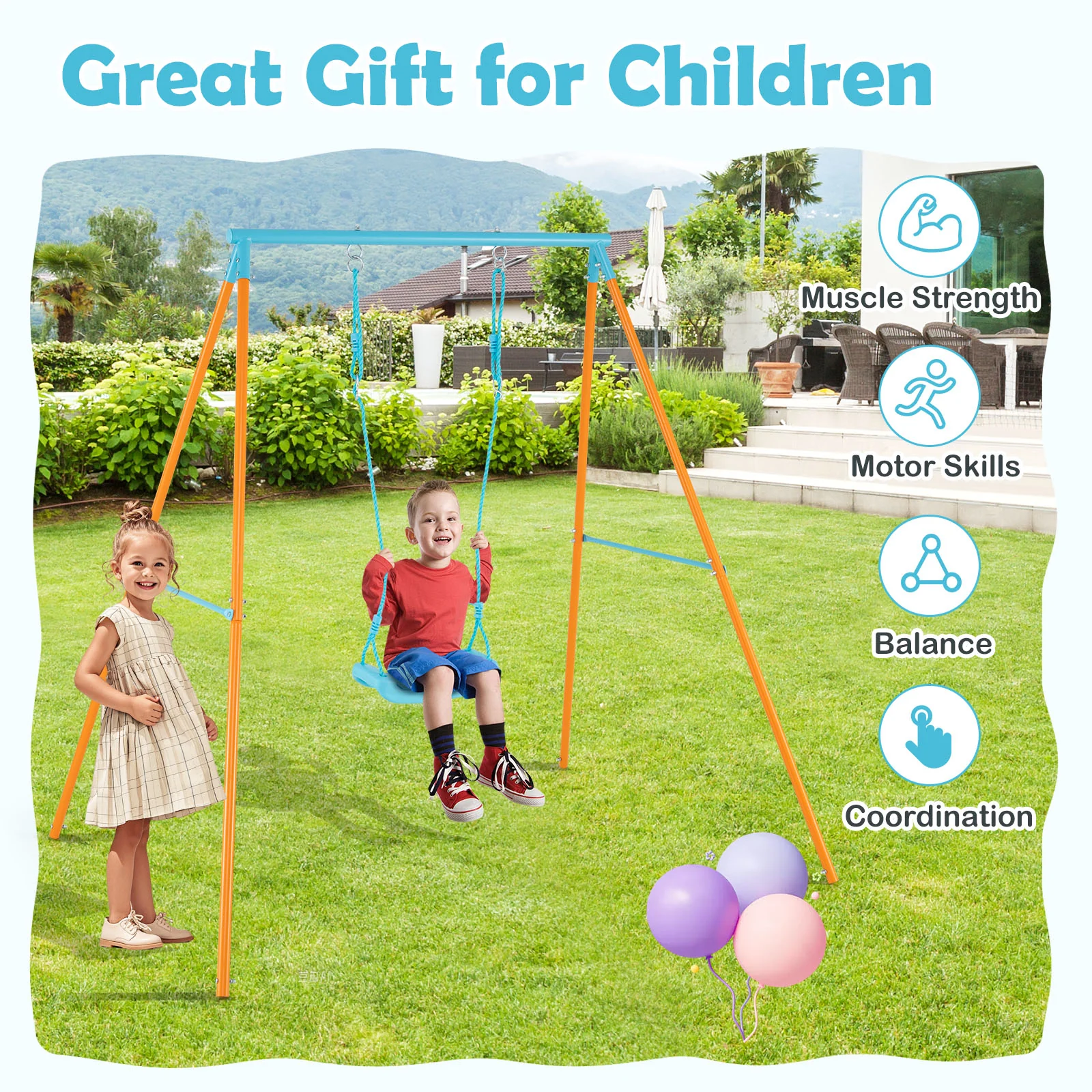Heavy Duty Metal Toddler Swing Set, Orange - Image 9