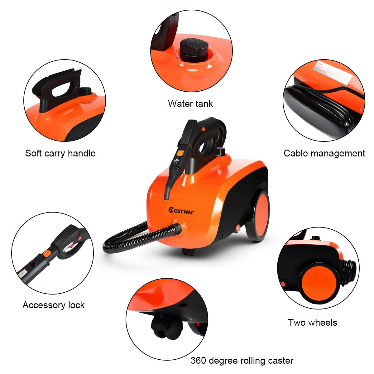 Heavy Duty Multipurpose Steam Cleaner, 18 Accessories, Orange - Image 8