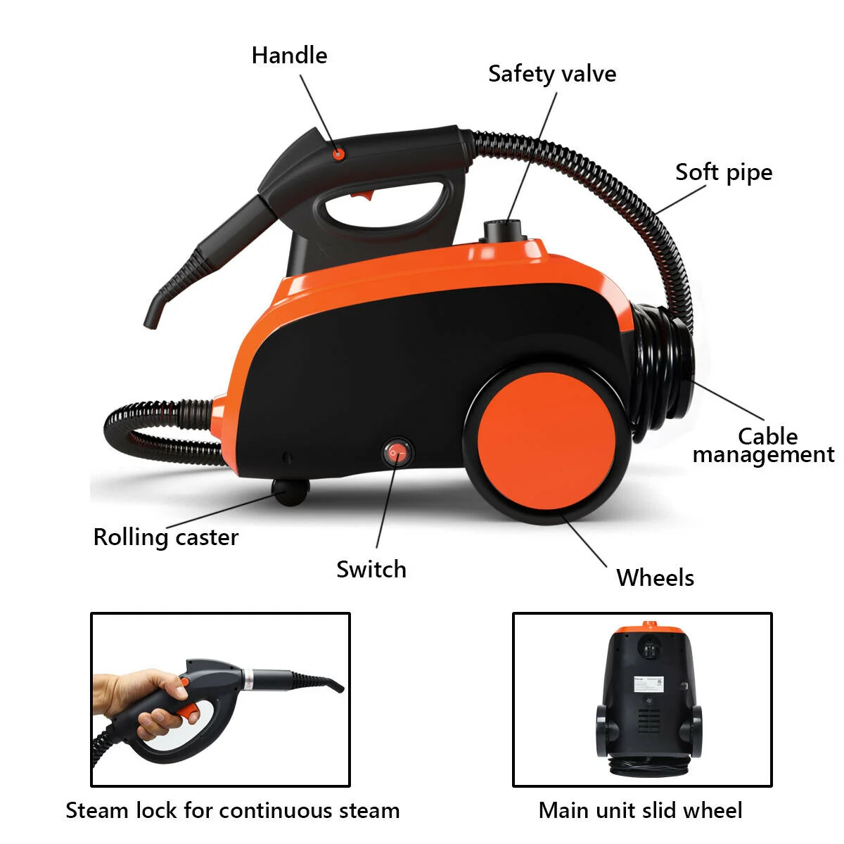 Heavy Duty Multipurpose Steam Cleaner, 18 Accessories, Orange - Image 9