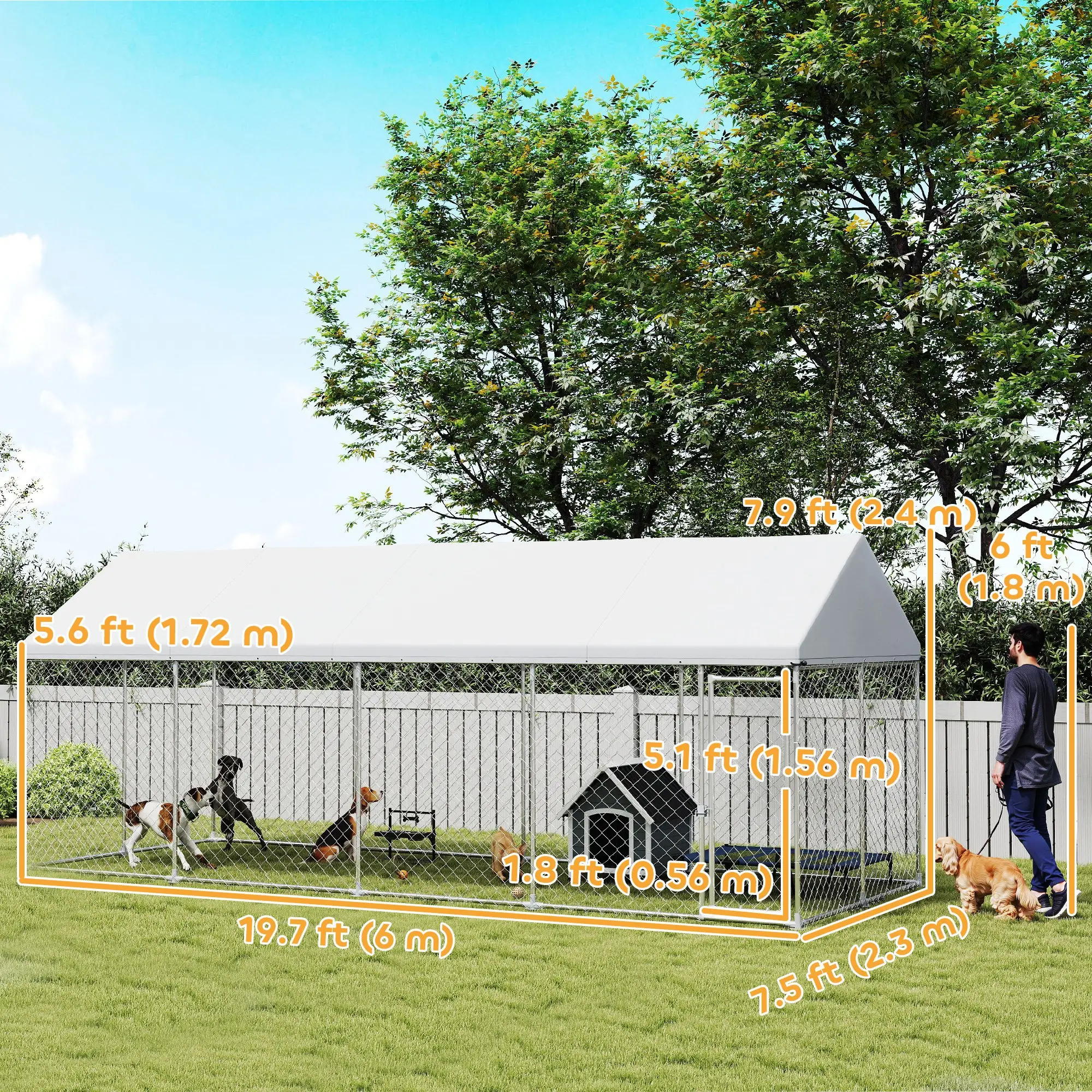 Heavy Duty Outdoor Dog Kennel, Waterproof Roof, 19.7' x 7.5' x 7.9' - Image 3