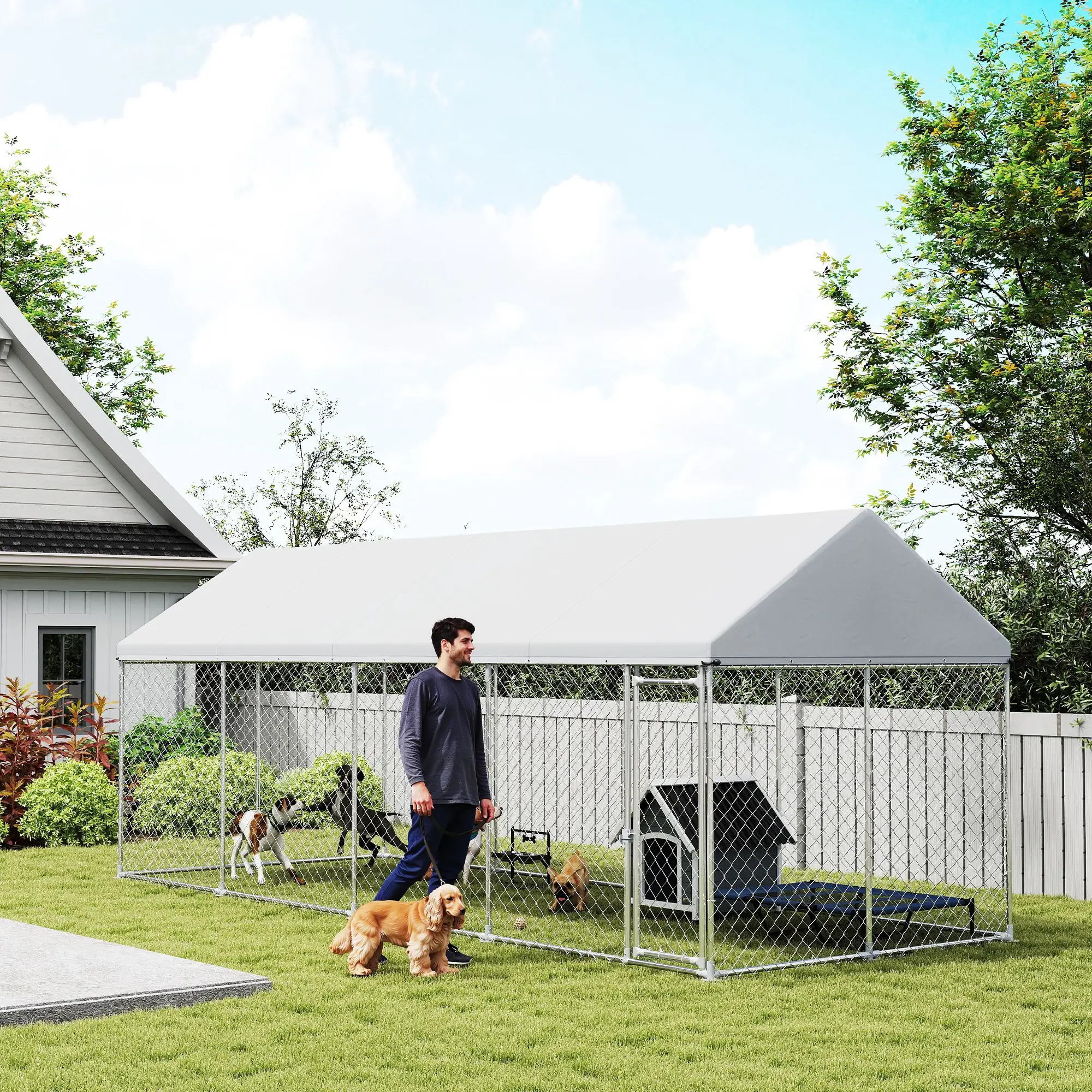 Heavy Duty Outdoor Dog Kennel, Waterproof Roof, 19.7' x 7.5' x 7.9' - Image 8