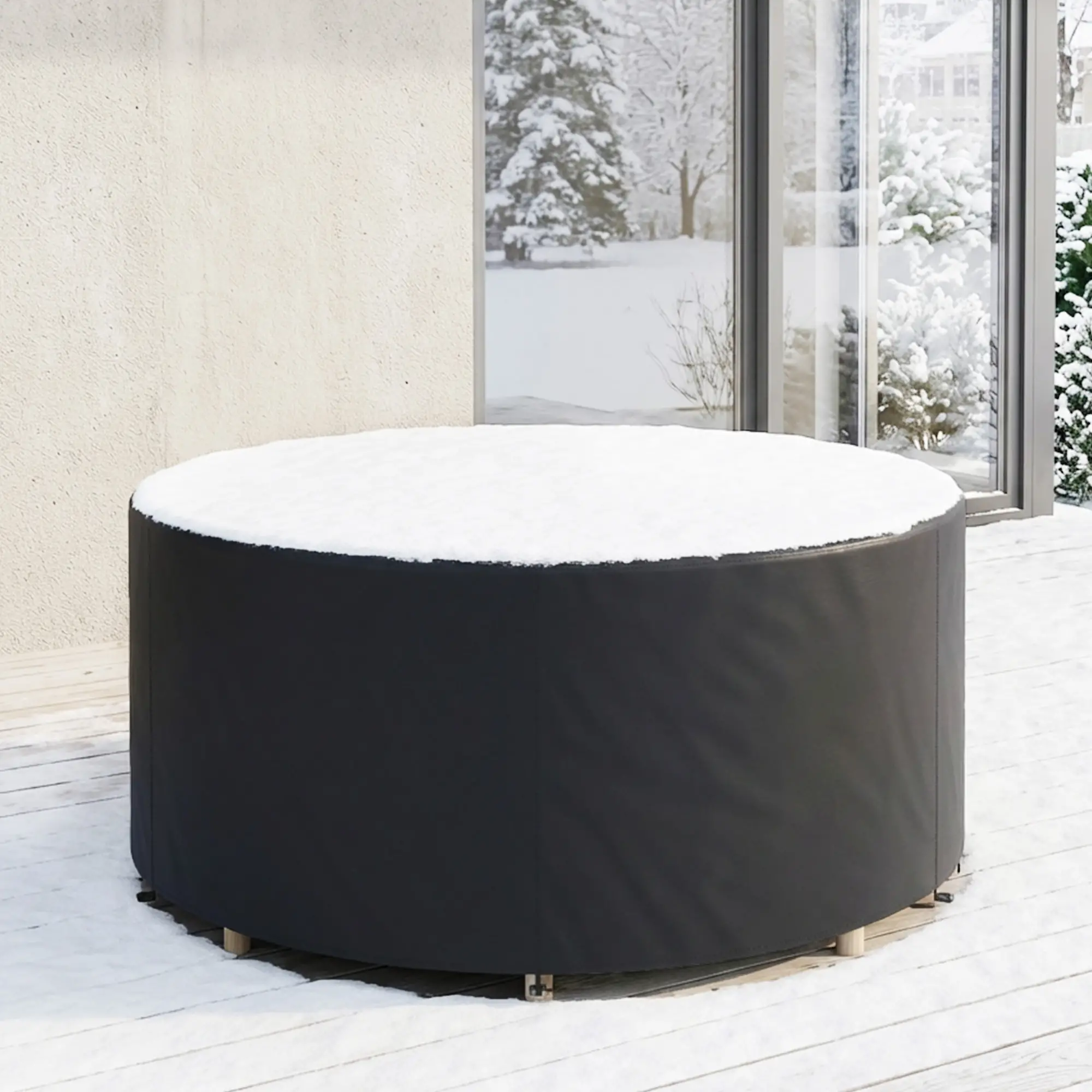 Heavy Duty Outdoor Patio Furniture Cover, Waterproof 84.3" Dia. x 27.6"H, Black - Image 10