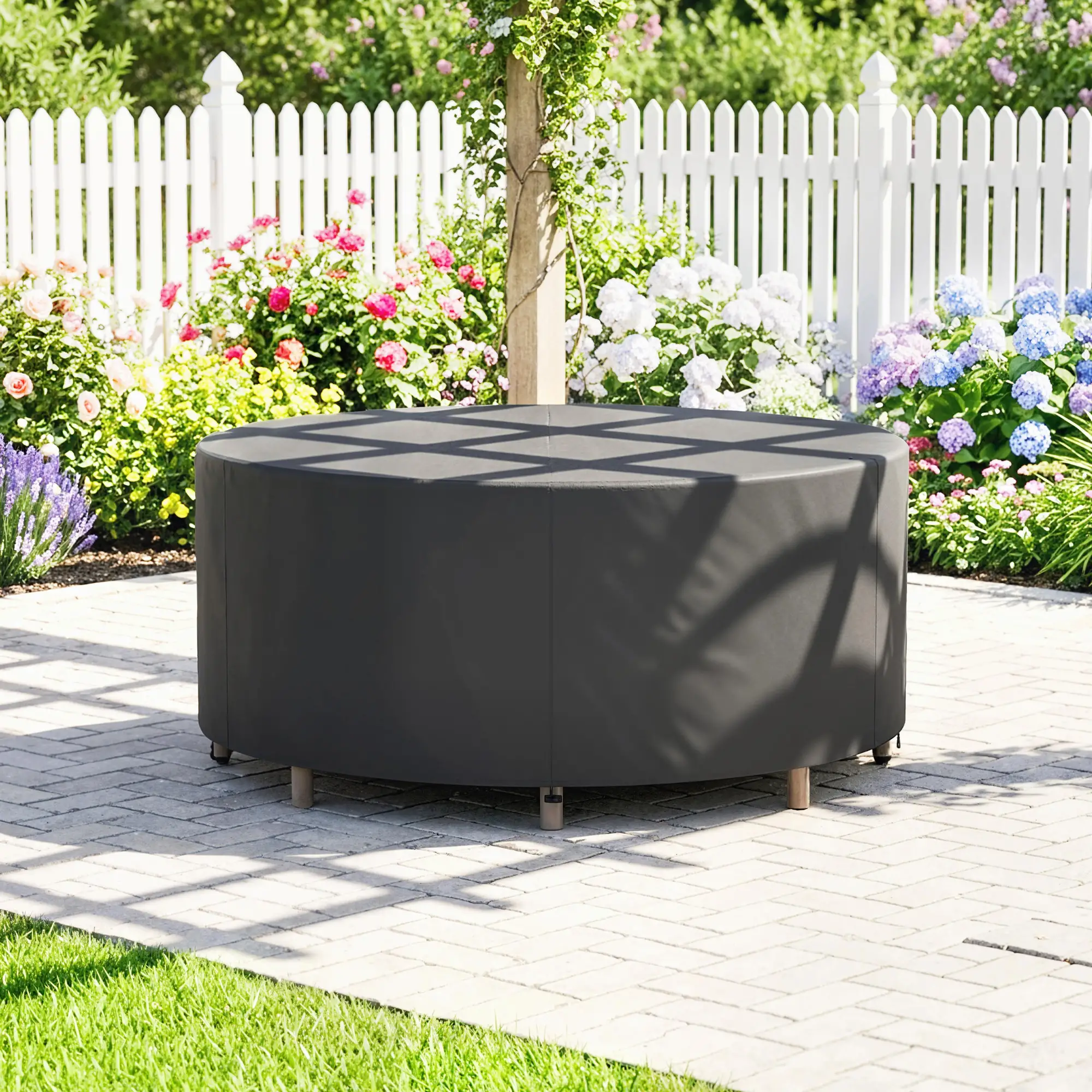 Heavy Duty Outdoor Patio Furniture Cover, Waterproof 84.3" Dia. x 27.6"H, Black - Image 2
