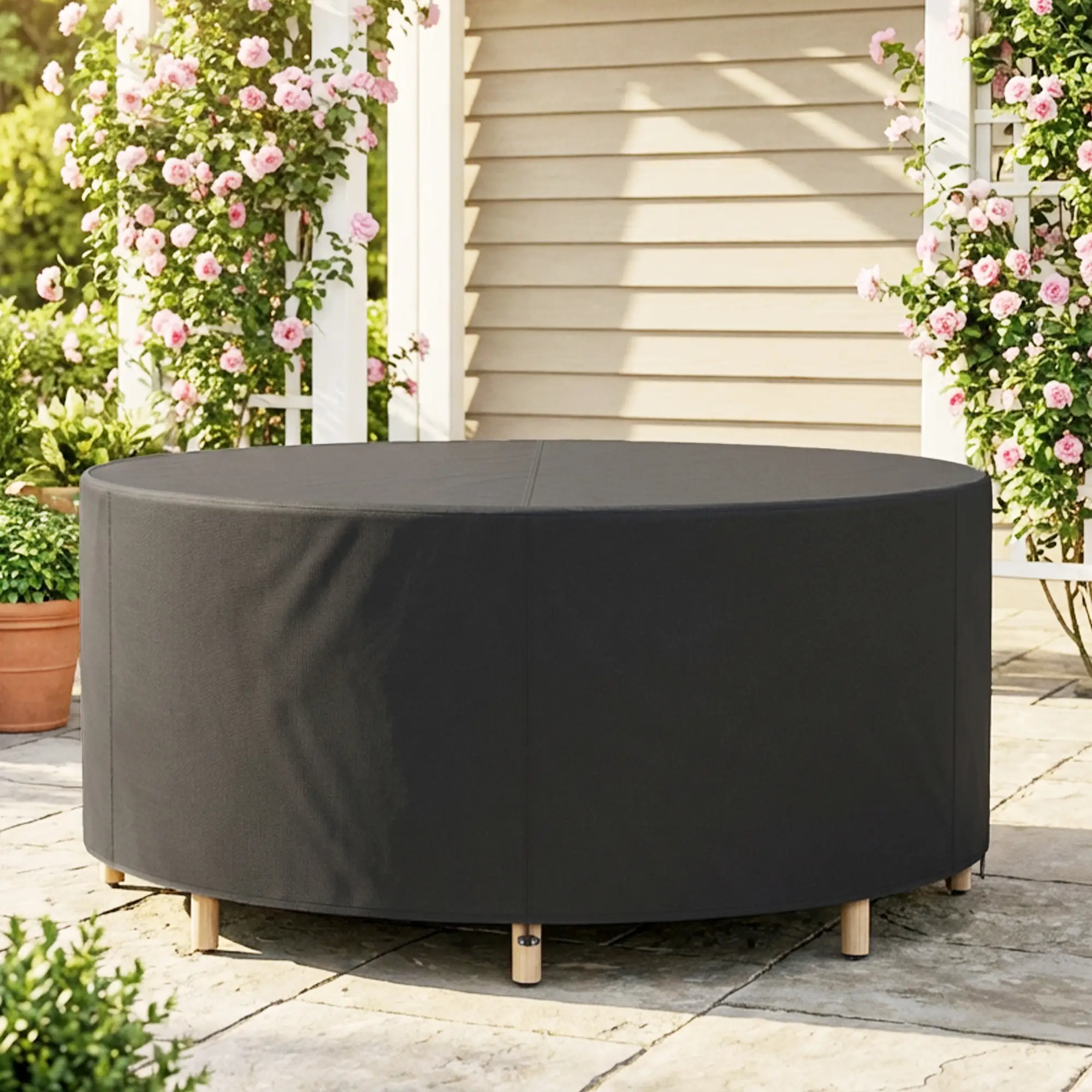 Heavy Duty Outdoor Patio Furniture Cover, Waterproof 84.3" Dia. x 27.6"H, Black - Image 8