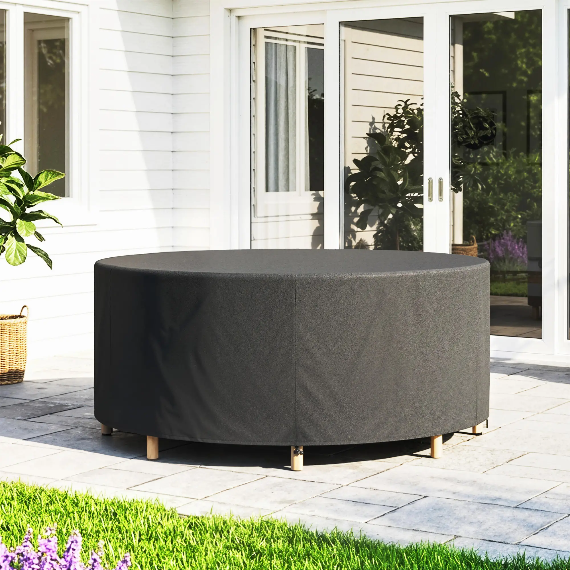 Heavy Duty Outdoor Patio Furniture Cover, Waterproof 84.3" Dia. x 27.6"H, Black - Image 9