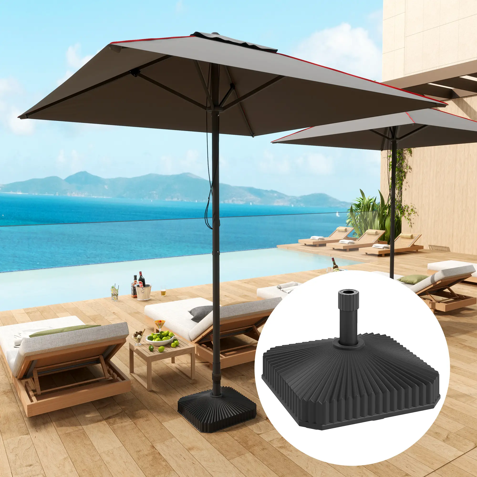 Heavy Duty Outdoor Umbrella Base Stand, 17.7" L x 17.7" W x 11.8" H, Black - Image 2