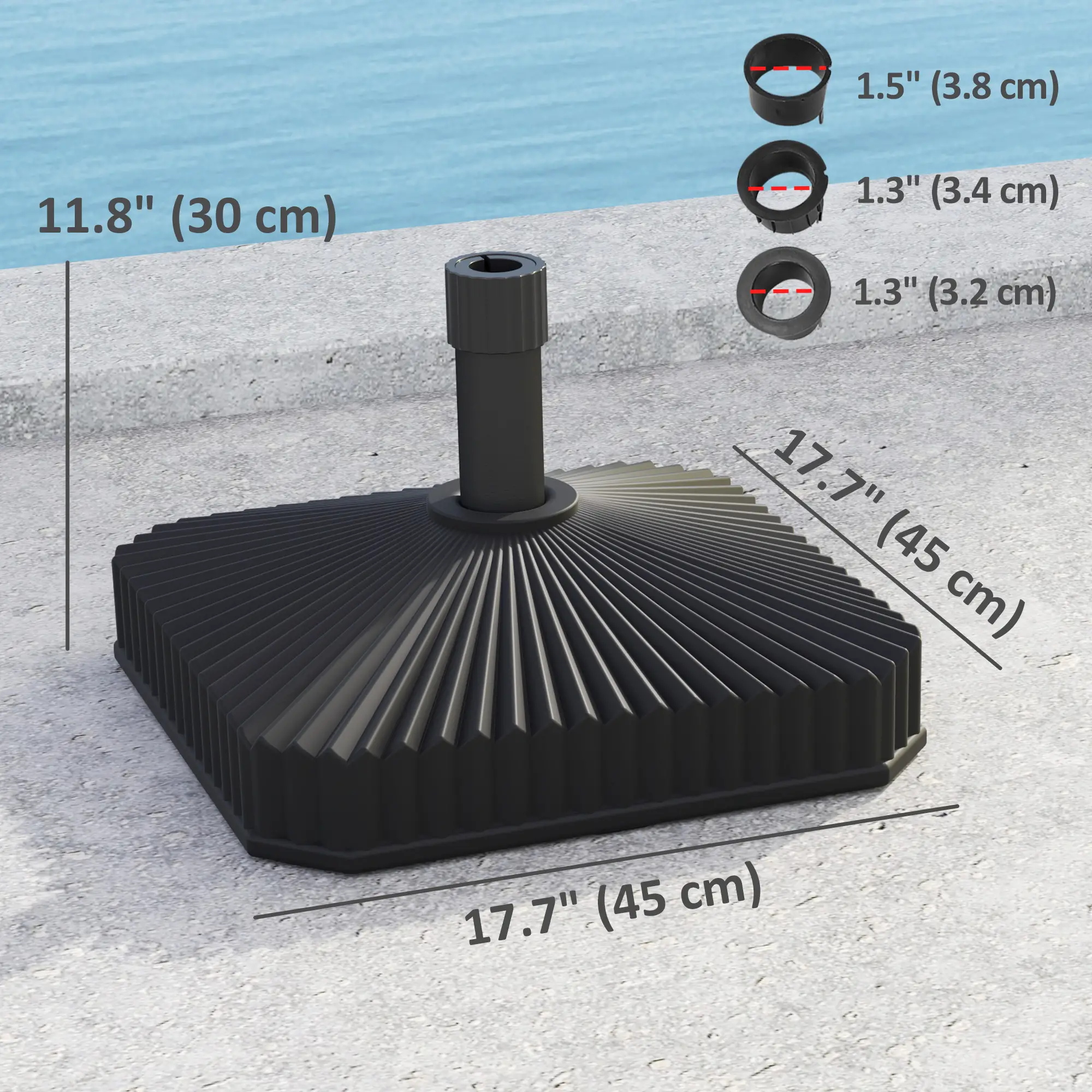 Heavy Duty Outdoor Umbrella Base Stand, 17.7" L x 17.7" W x 11.8" H, Black - Image 3