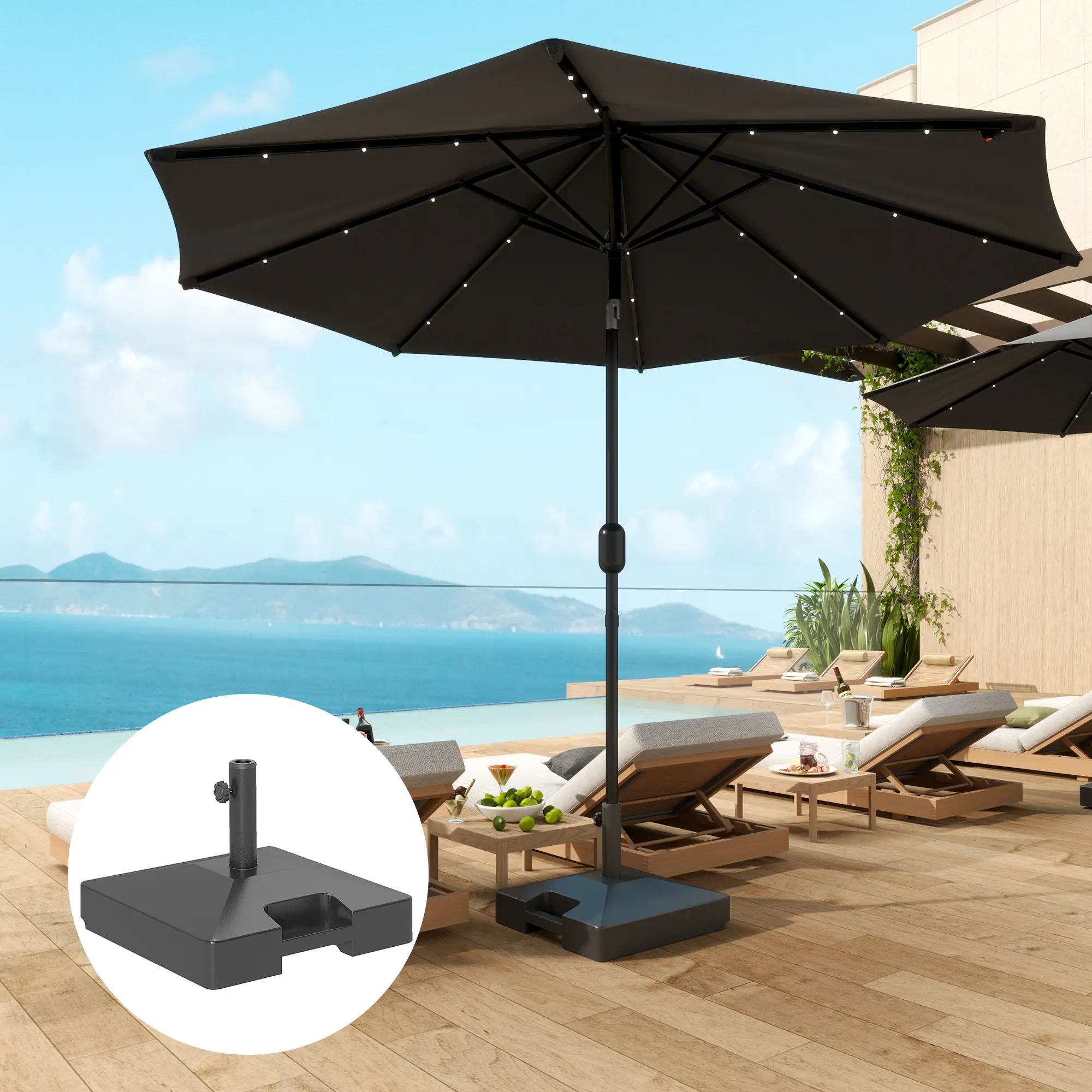 Heavy Duty Outdoor Umbrella Base with Wheels, Holds 73lbs, Black - Image 2
