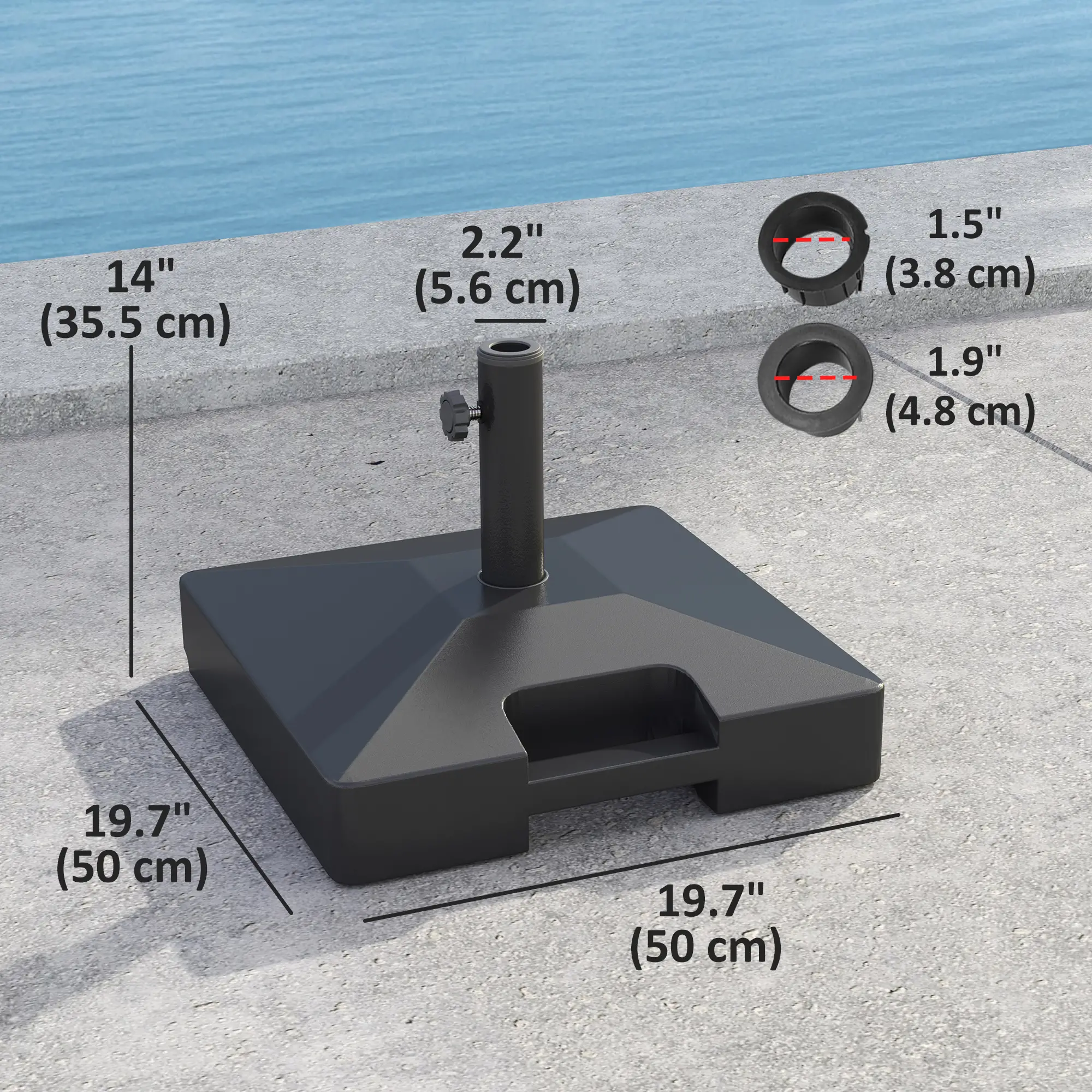Heavy Duty Outdoor Umbrella Base with Wheels, Holds 73lbs, Black - Image 3