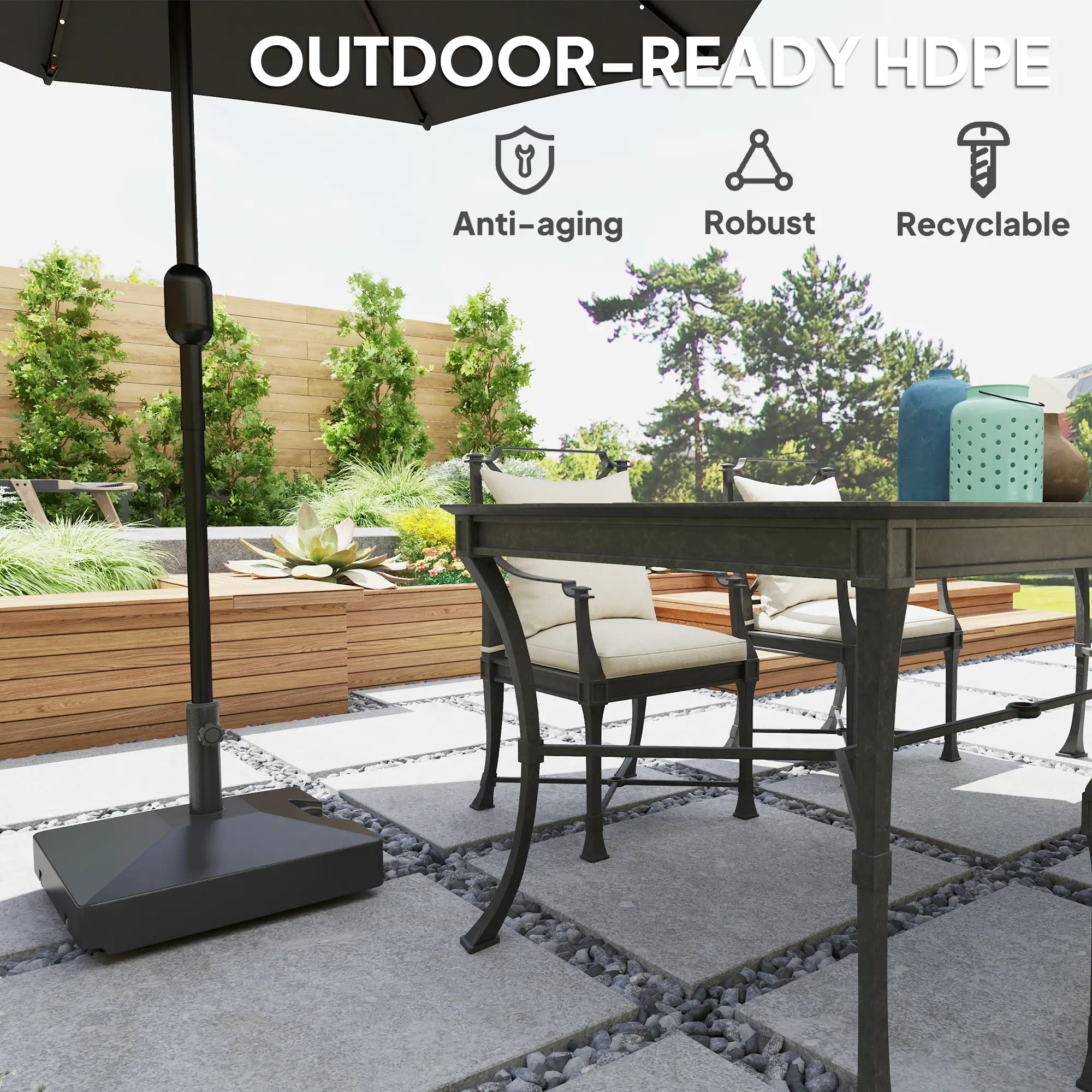 Heavy Duty Outdoor Umbrella Base with Wheels, Holds 73lbs, Black - Image 7