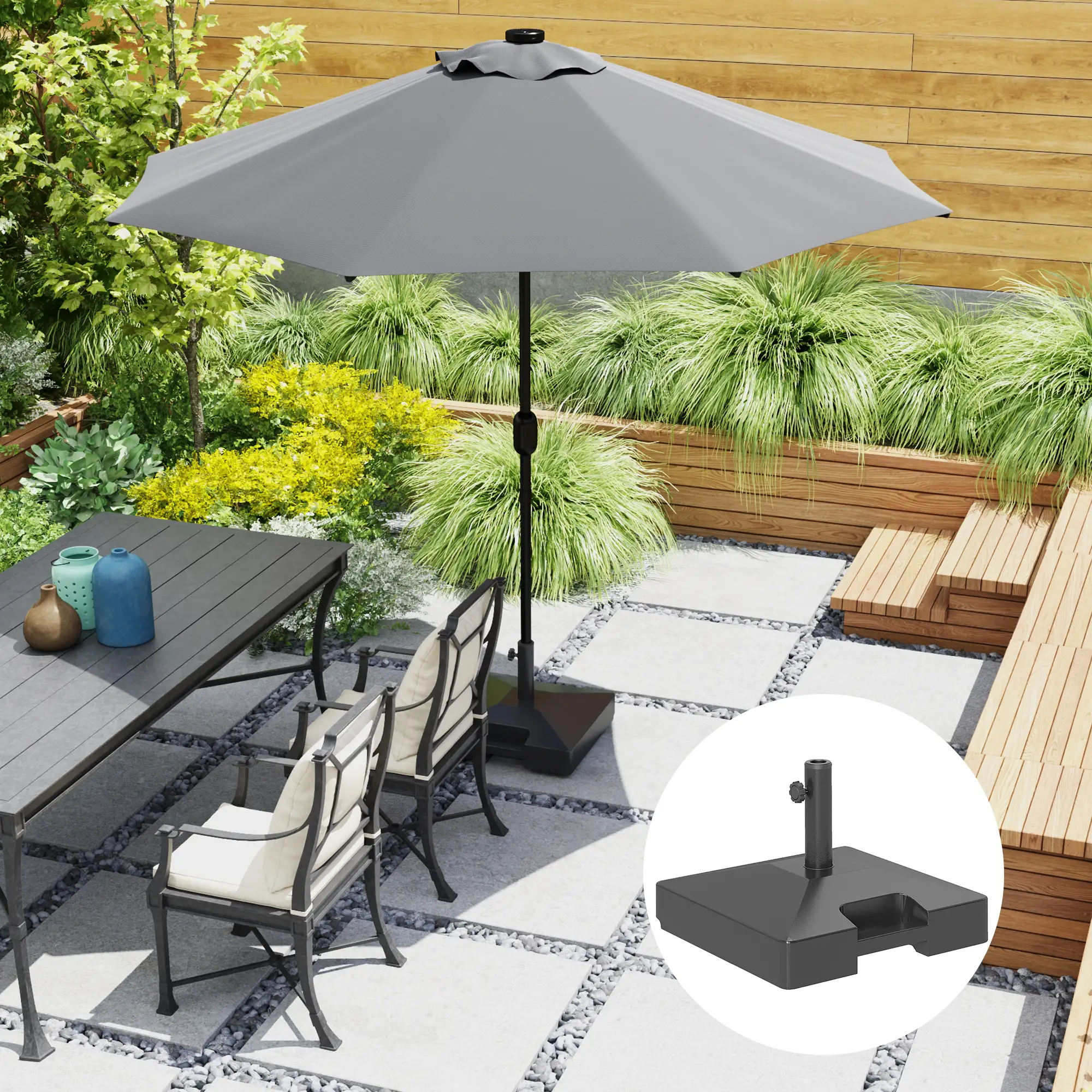 Heavy Duty Outdoor Umbrella Base with Wheels, Holds 73lbs, Black - Image 8