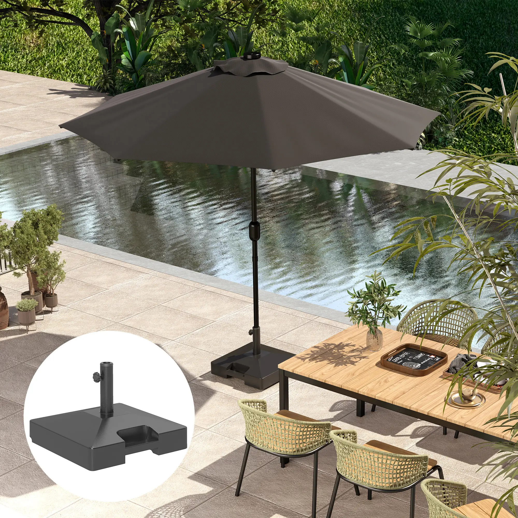 Heavy Duty Outdoor Umbrella Base with Wheels, Holds 73lbs, Black - Image 9
