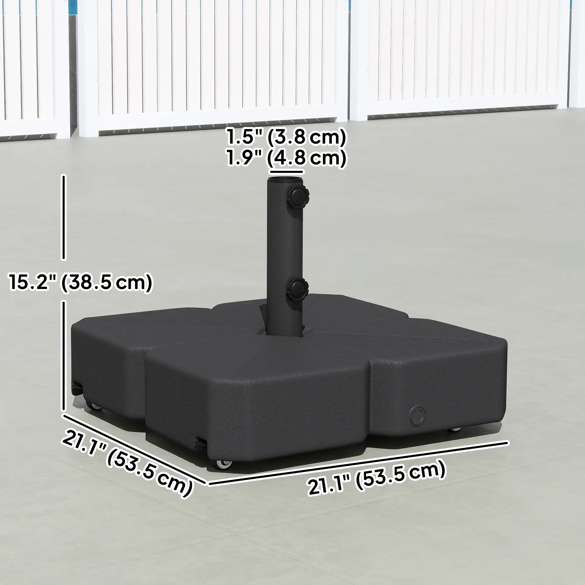 Heavy Duty Outdoor Umbrella Stand, 1.5"/1.9" Poles, Wheels With Brake, Black - Image 3