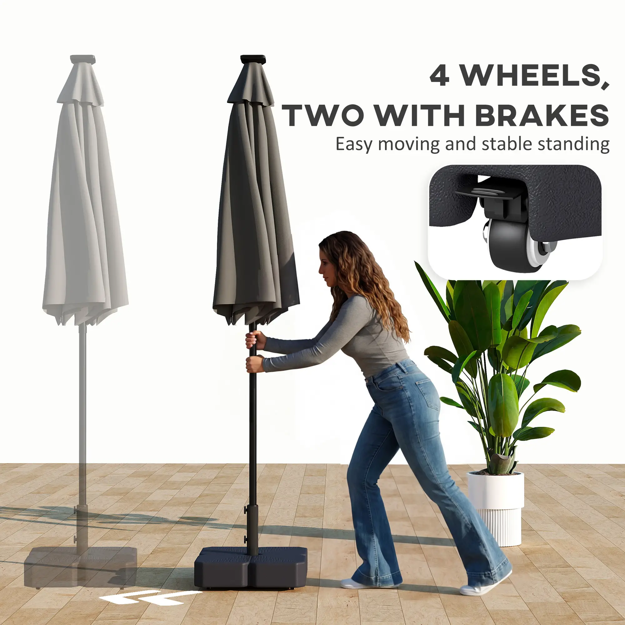 Heavy Duty Outdoor Umbrella Stand, 1.5"/1.9" Poles, Wheels With Brake, Black - Image 4