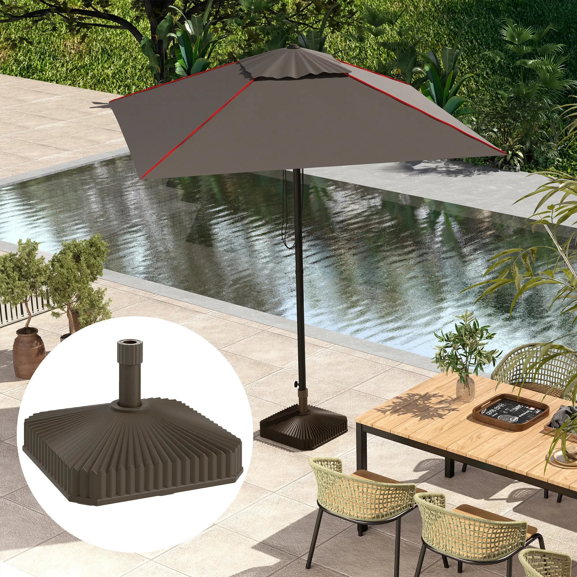 Heavy Duty Outdoor Umbrella Stand Base, 17.7" L x 17.7" W x 11.8" H, Brown - Image 10