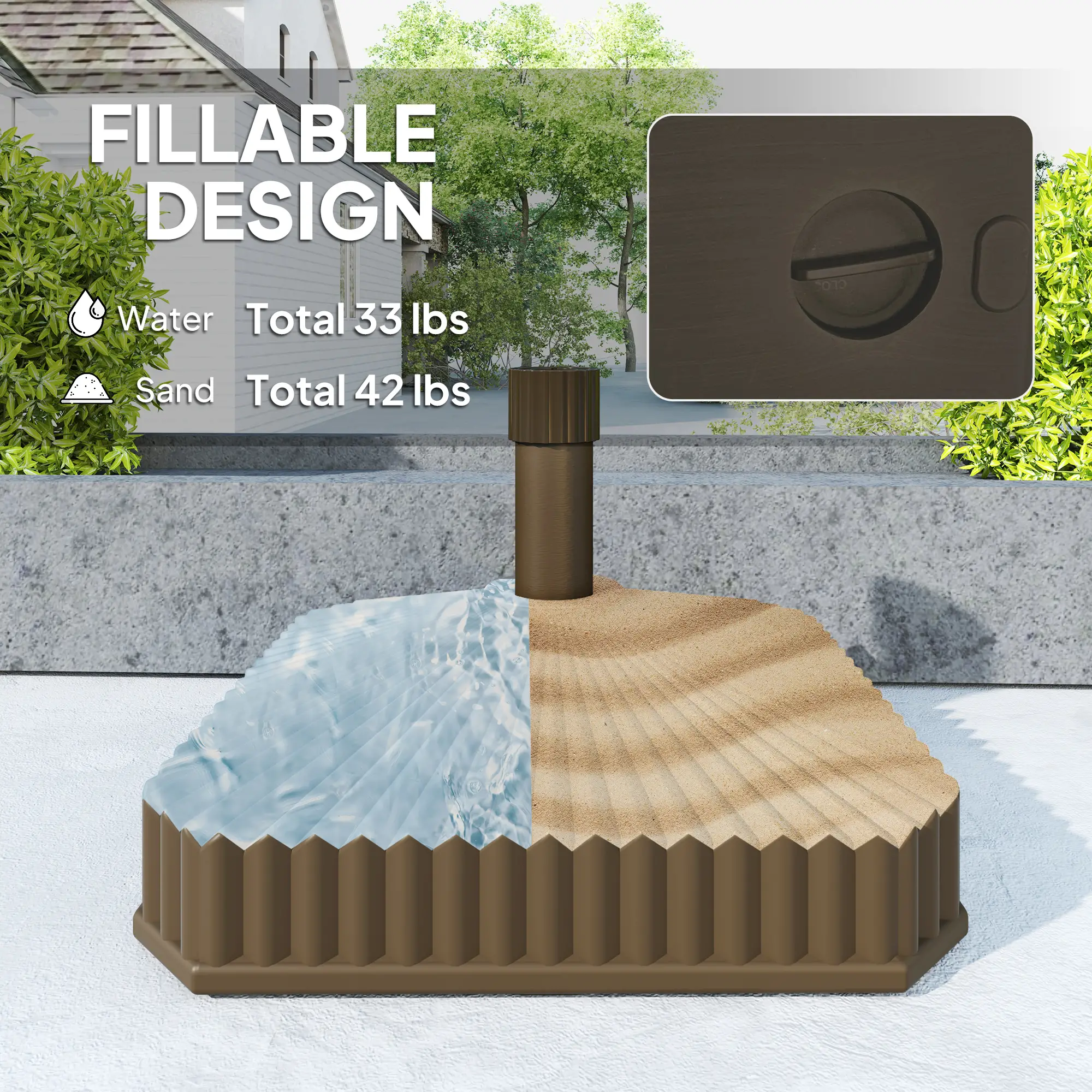 Heavy Duty Outdoor Umbrella Stand Base, 17.7" L x 17.7" W x 11.8" H, Brown - Image 4