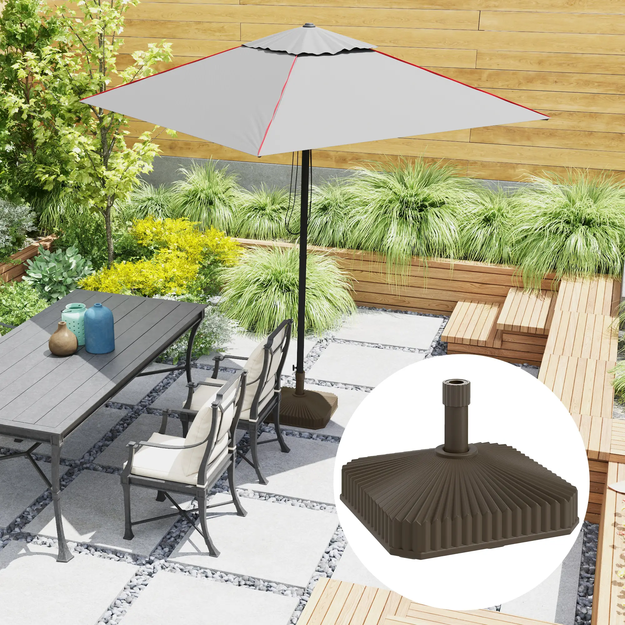 Heavy Duty Outdoor Umbrella Stand Base, 17.7" L x 17.7" W x 11.8" H, Brown - Image 8