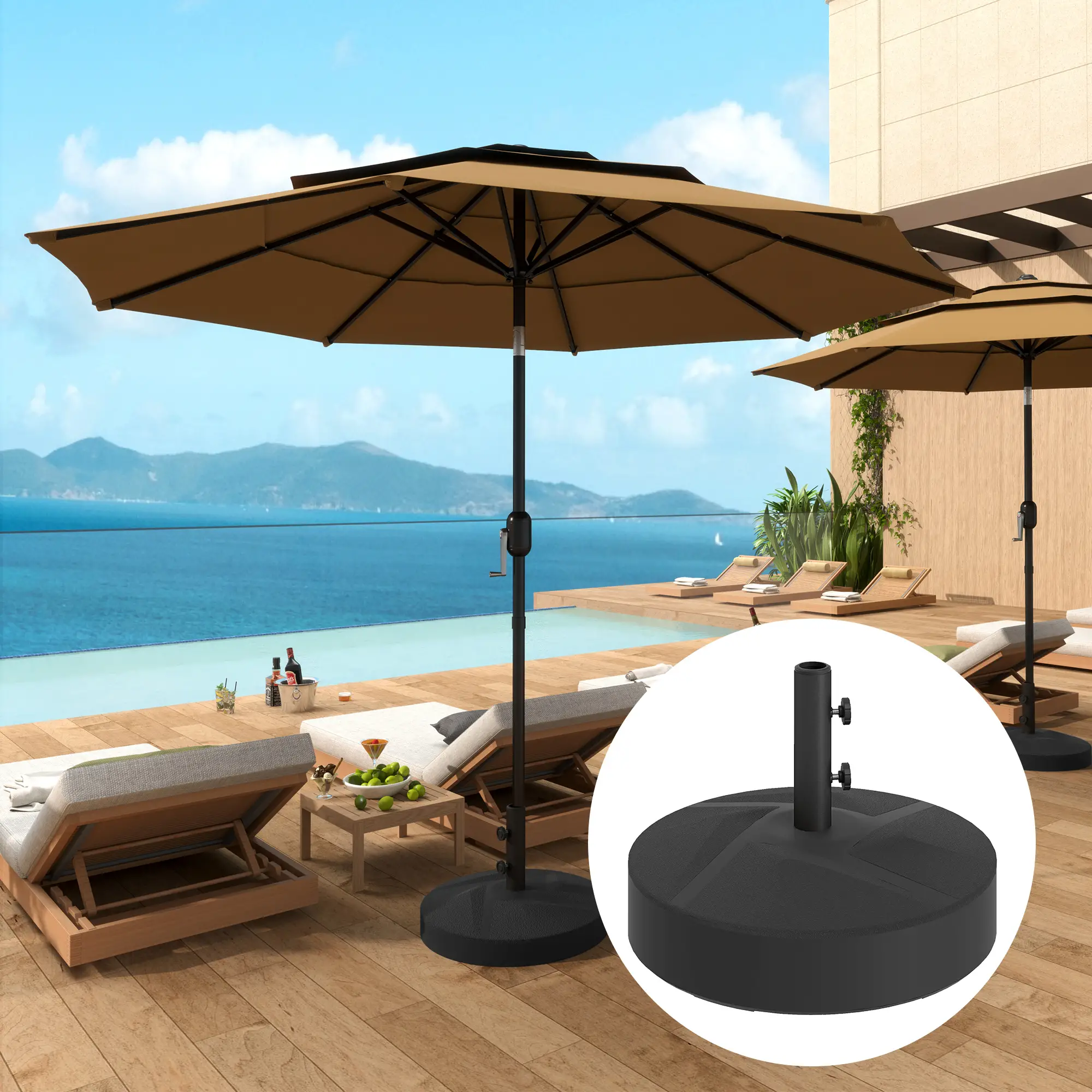 Heavy Duty Outdoor Umbrella Stand Base, Sand Water Filled, Φ22" x 15.7" H, Black - Image 2