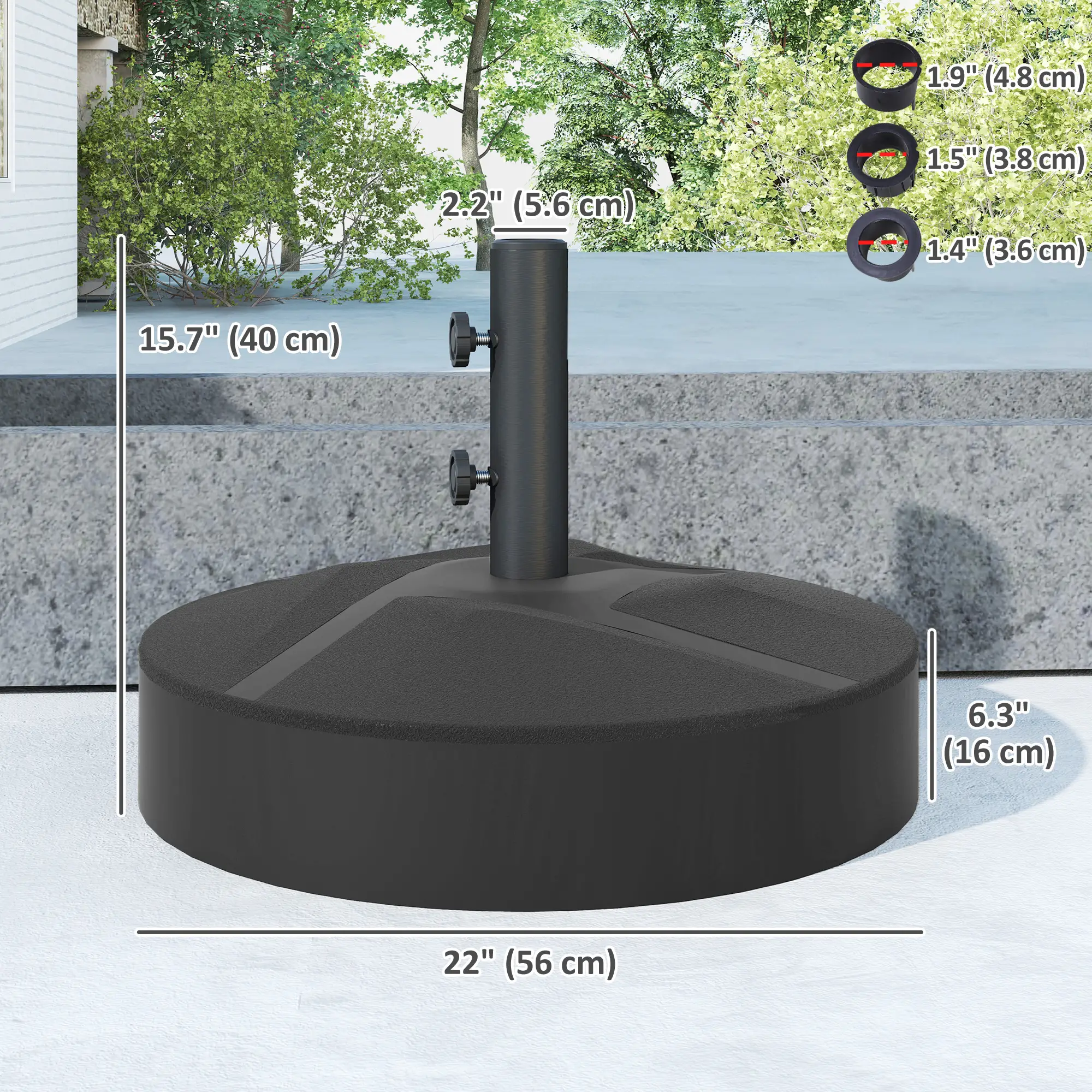 Heavy Duty Outdoor Umbrella Stand Base, Sand Water Filled, Φ22" x 15.7" H, Black - Image 3