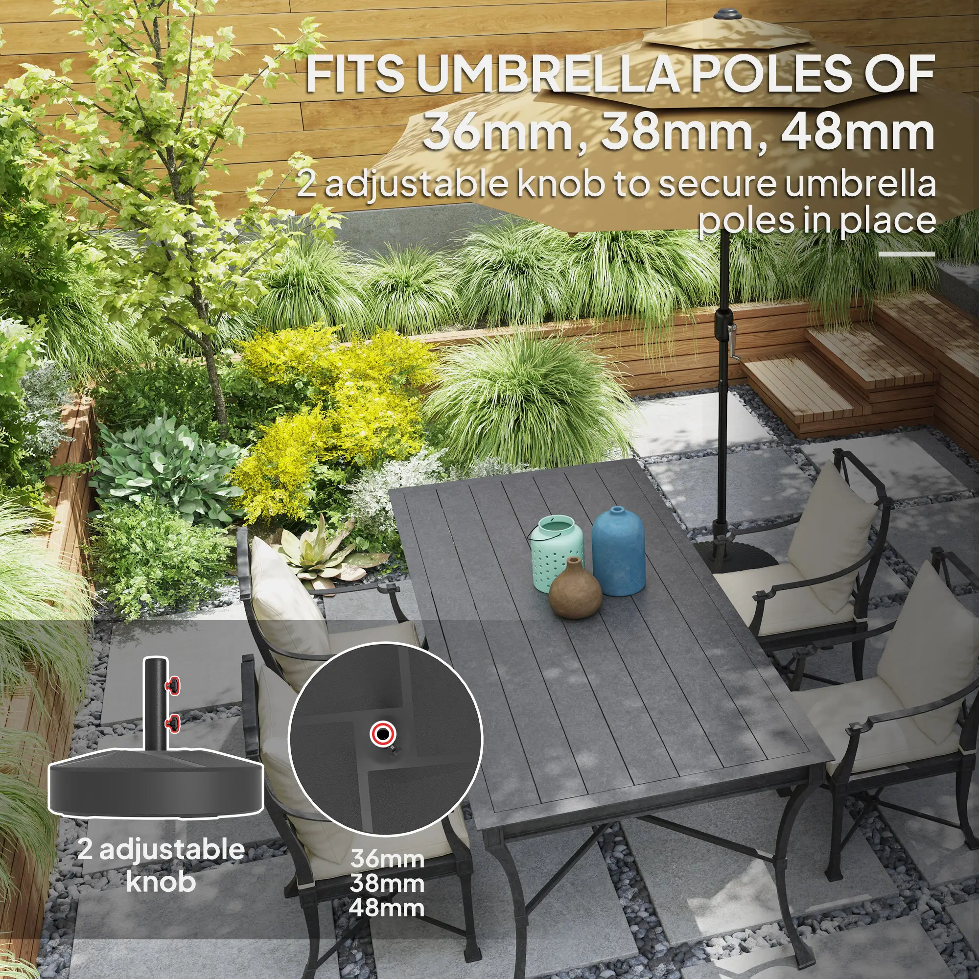 Heavy Duty Outdoor Umbrella Stand Base, Sand Water Filled, Φ22" x 15.7" H, Black - Image 4