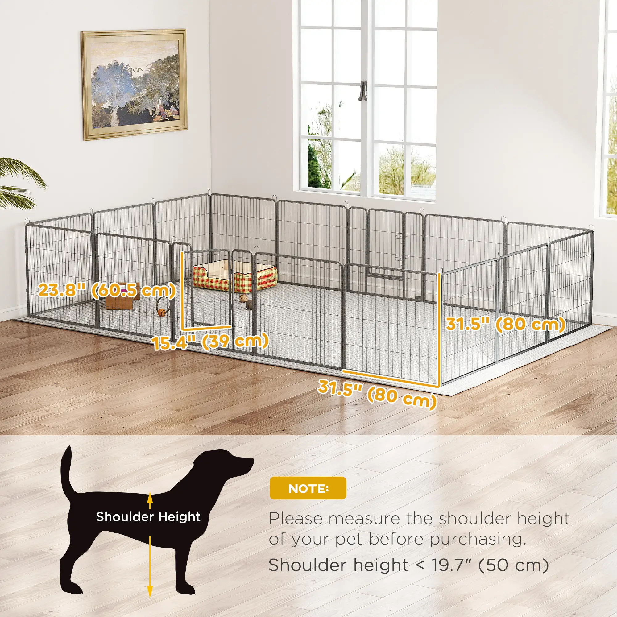 Heavy Duty Pet Playpen, 16 Panels Steel Dog Fence, 31.5" Height - Image 3