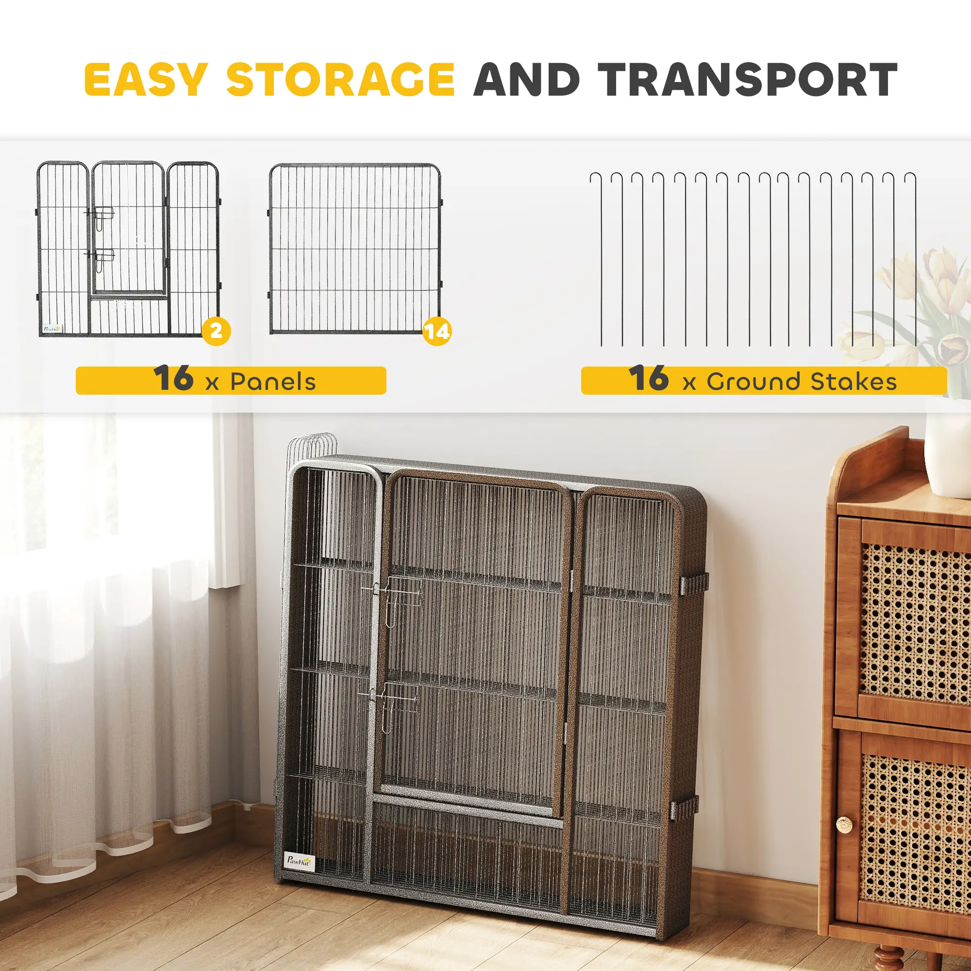Heavy Duty Pet Playpen, 16 Panels Steel Dog Fence, 31.5" Height - Image 5