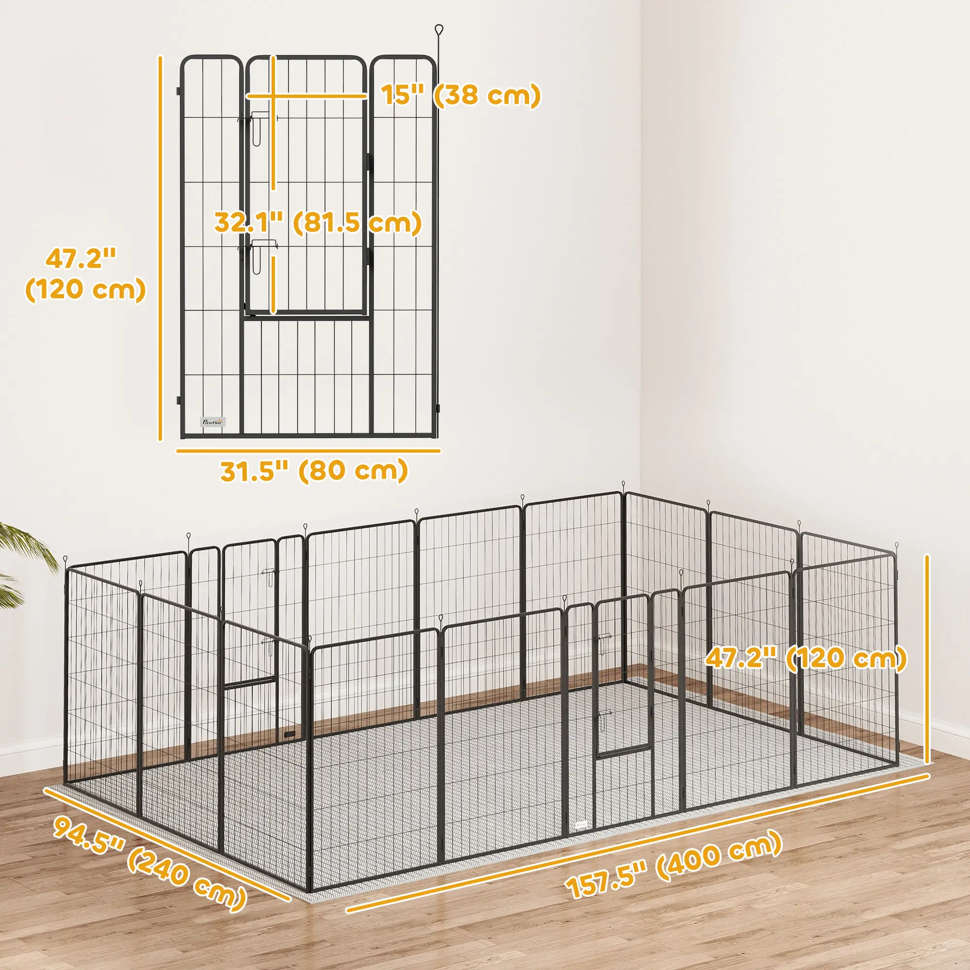 Heavy Duty Pet Playpen, 16 Panels Steel Dog Fence, 47" Height - Image 3