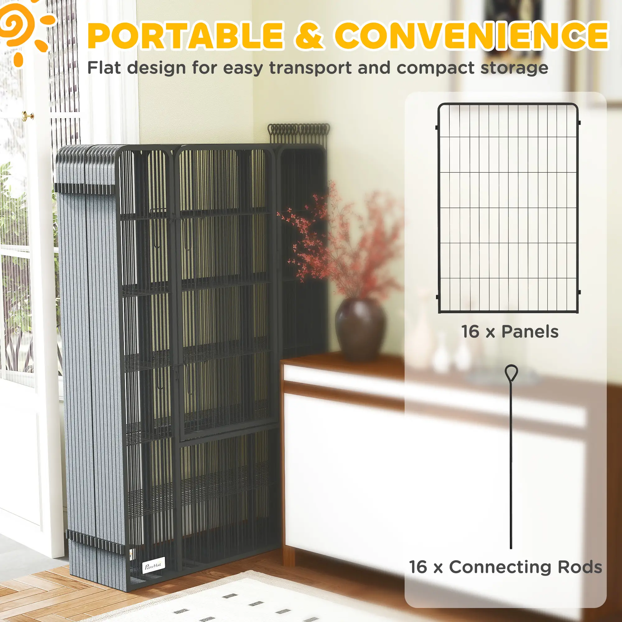 Heavy Duty Pet Playpen, 16 Panels Steel Dog Fence, 47" Height - Image 6
