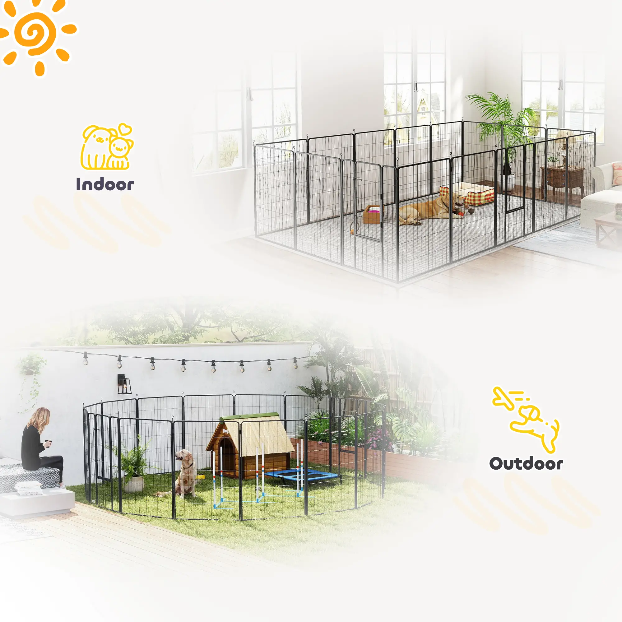 Heavy Duty Pet Playpen, 16 Panels Steel Dog Fence, 47" Height - Image 9