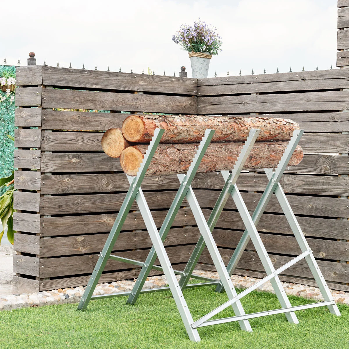 220 lbs Heavy Duty Portable Foldable Steel Sawhorse, Silver - Image 3