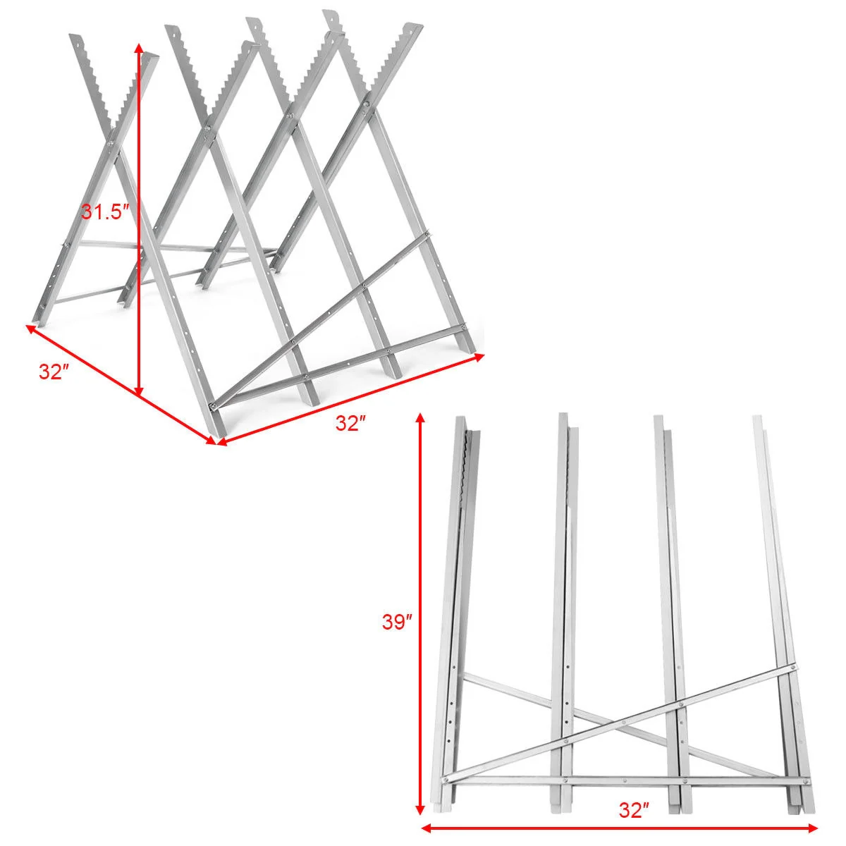 220 lbs Heavy Duty Portable Foldable Steel Sawhorse, Silver - Image 5