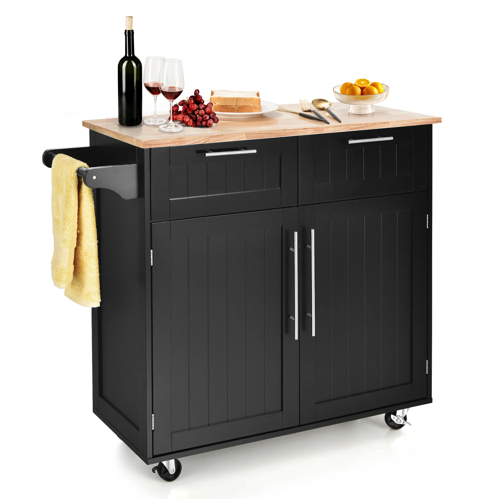 Heavy Duty Rolling Kitchen Cart With Drawer, Black