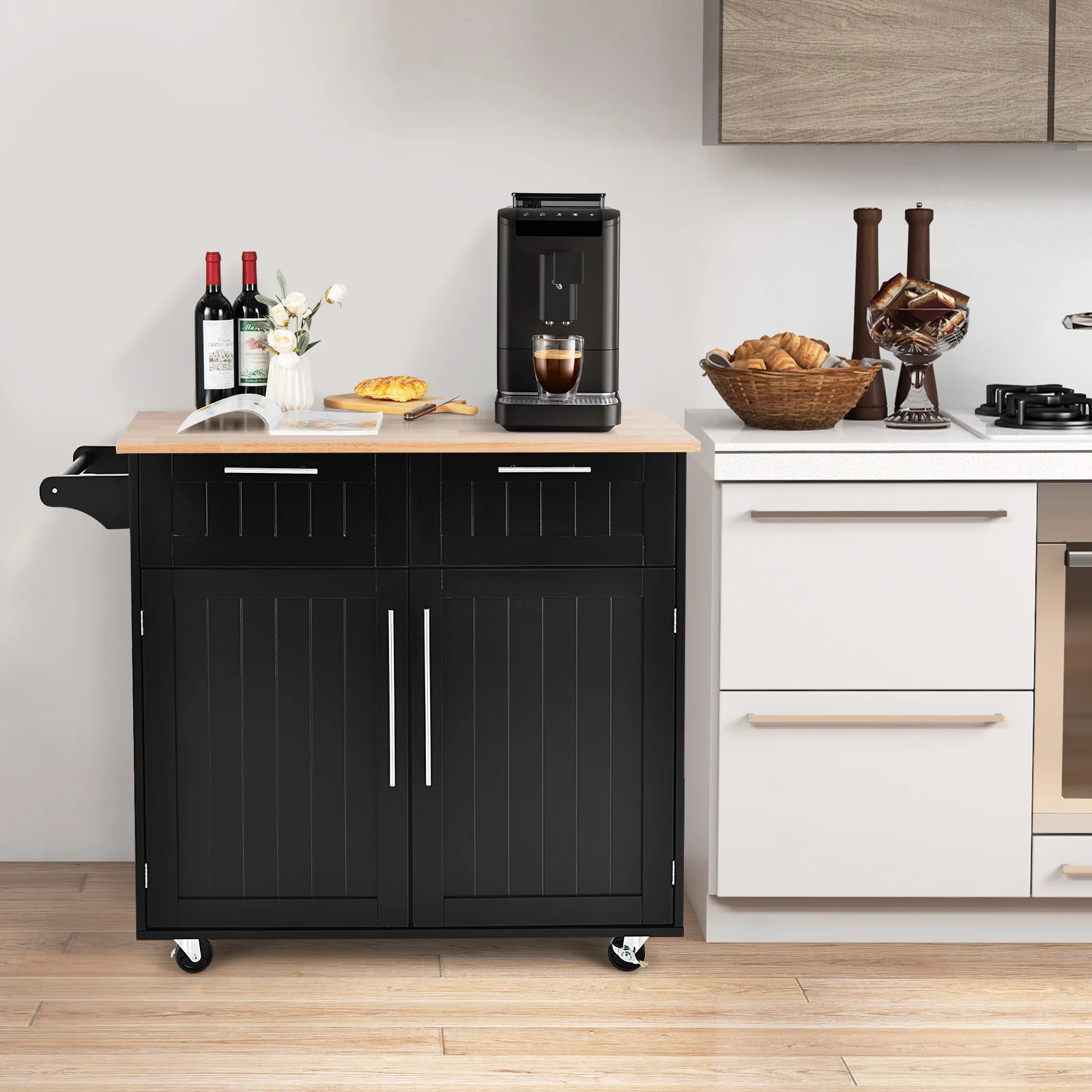 Heavy Duty Rolling Kitchen Cart With Drawer, Black - Image 2