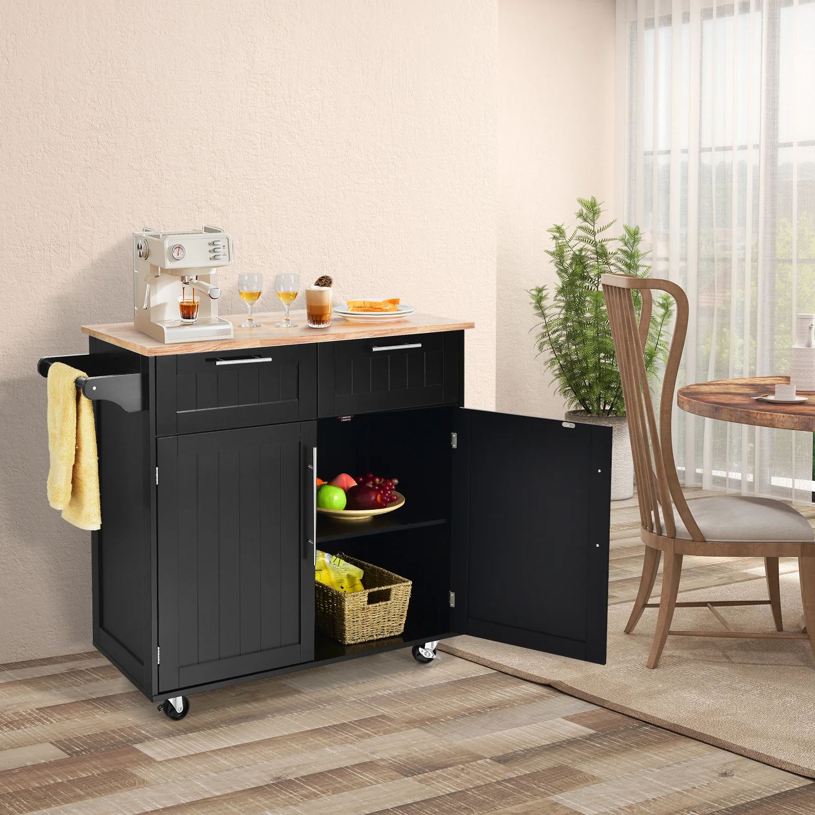 Heavy Duty Rolling Kitchen Cart With Drawer, Black - Image 3