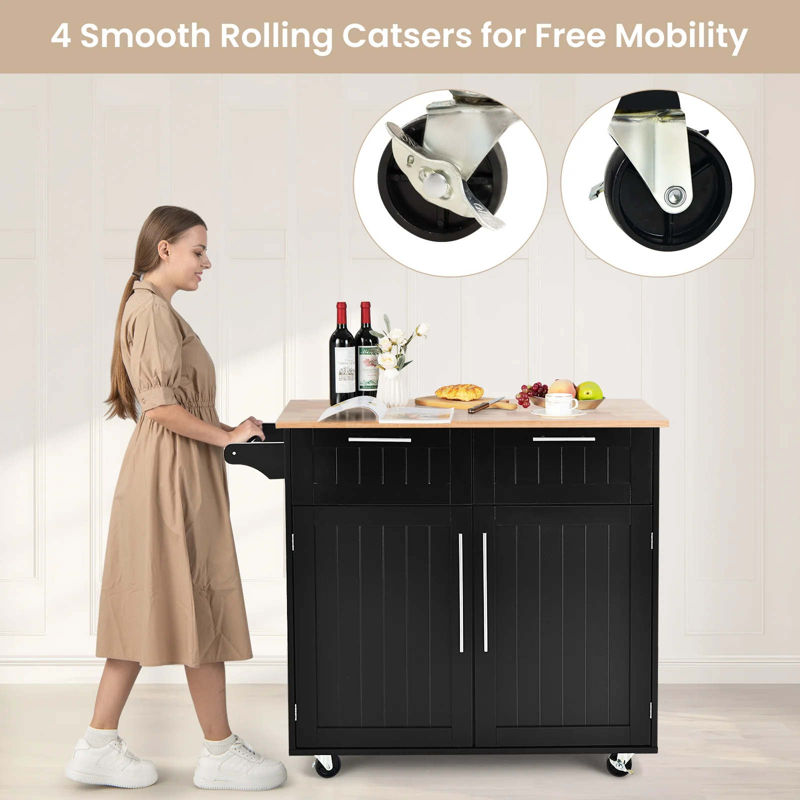 Heavy Duty Rolling Kitchen Cart With Drawer, Black - Image 8