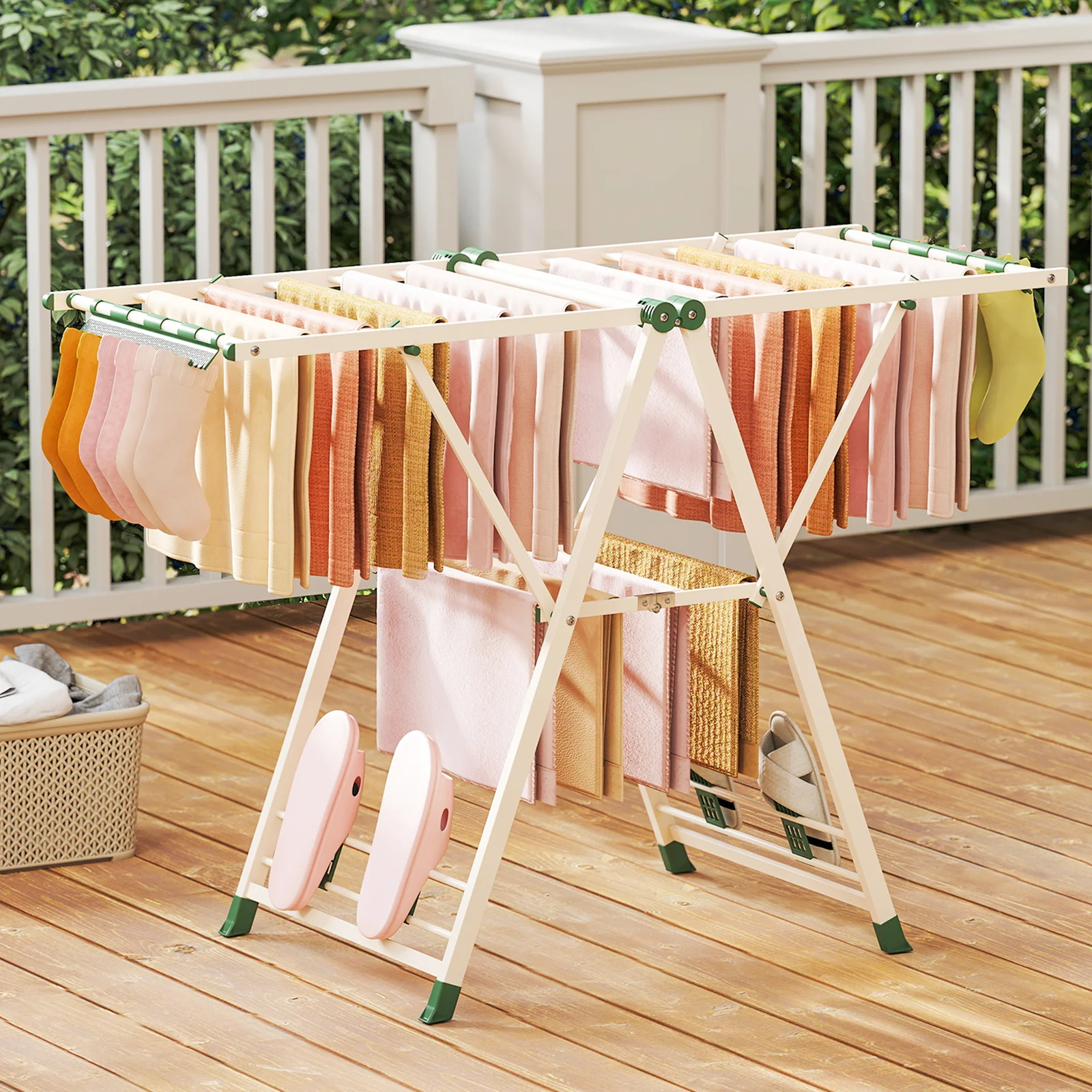 Height Adjustable Clothes Drying Rack, Beige - Image 3