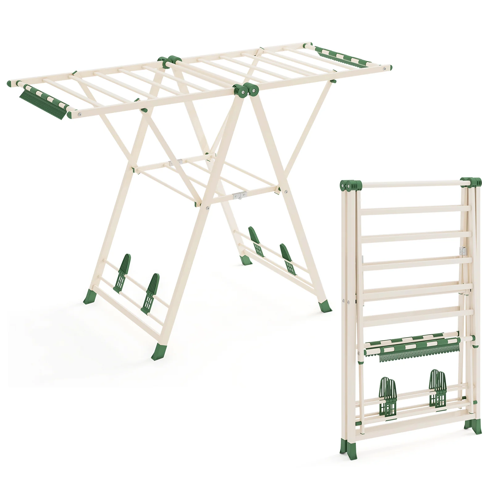 Height Adjustable Clothes Drying Rack, Beige - Image 5