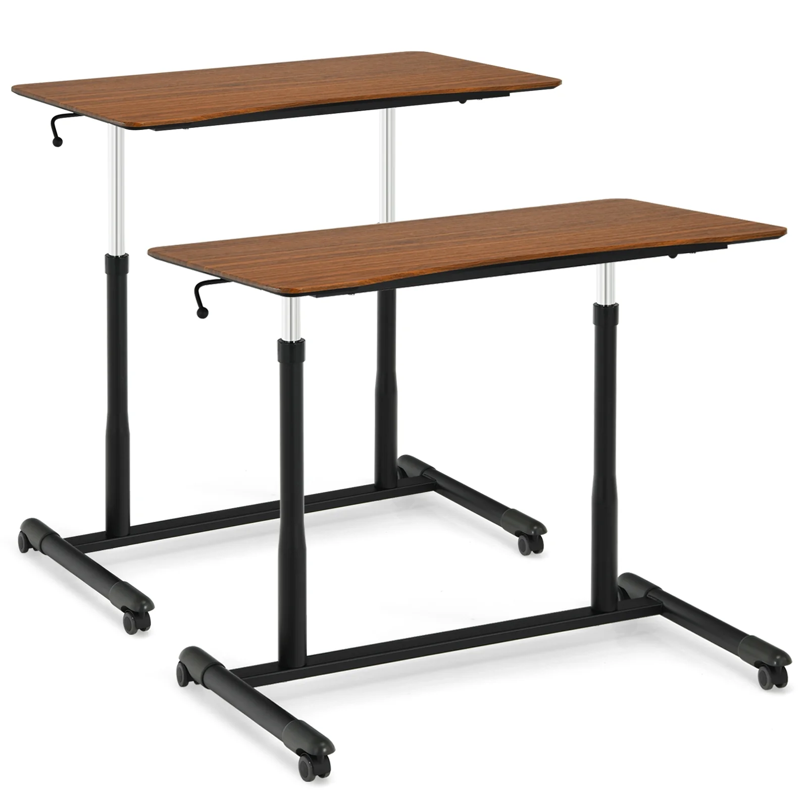 Height Adjustable Computer Desk, Sit To Stand Rolling Notebook Table, Brown