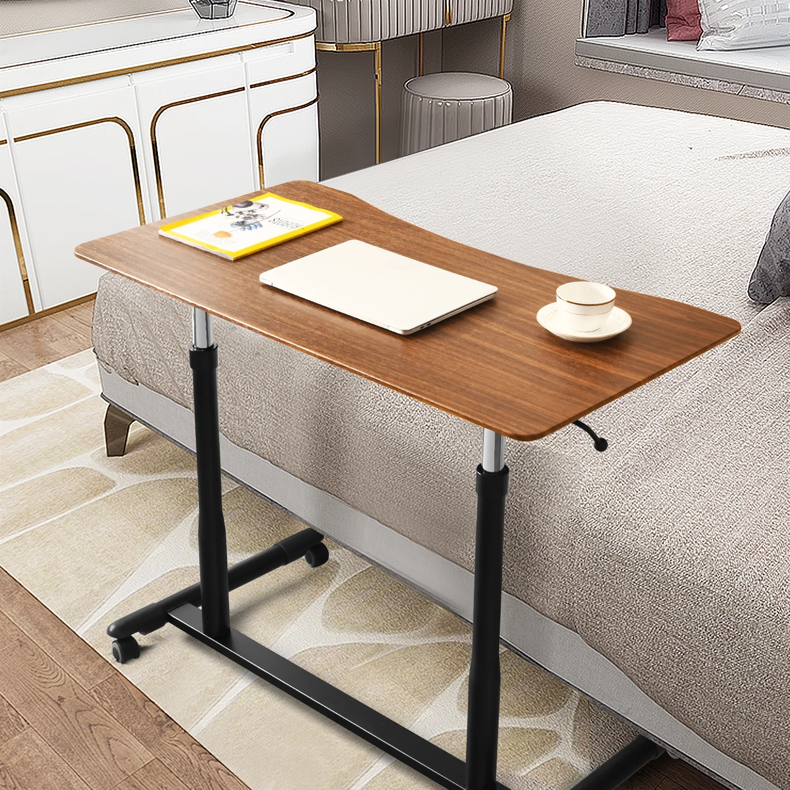 Height Adjustable Computer Desk, Sit To Stand Rolling Notebook Table, Brown - Image 3